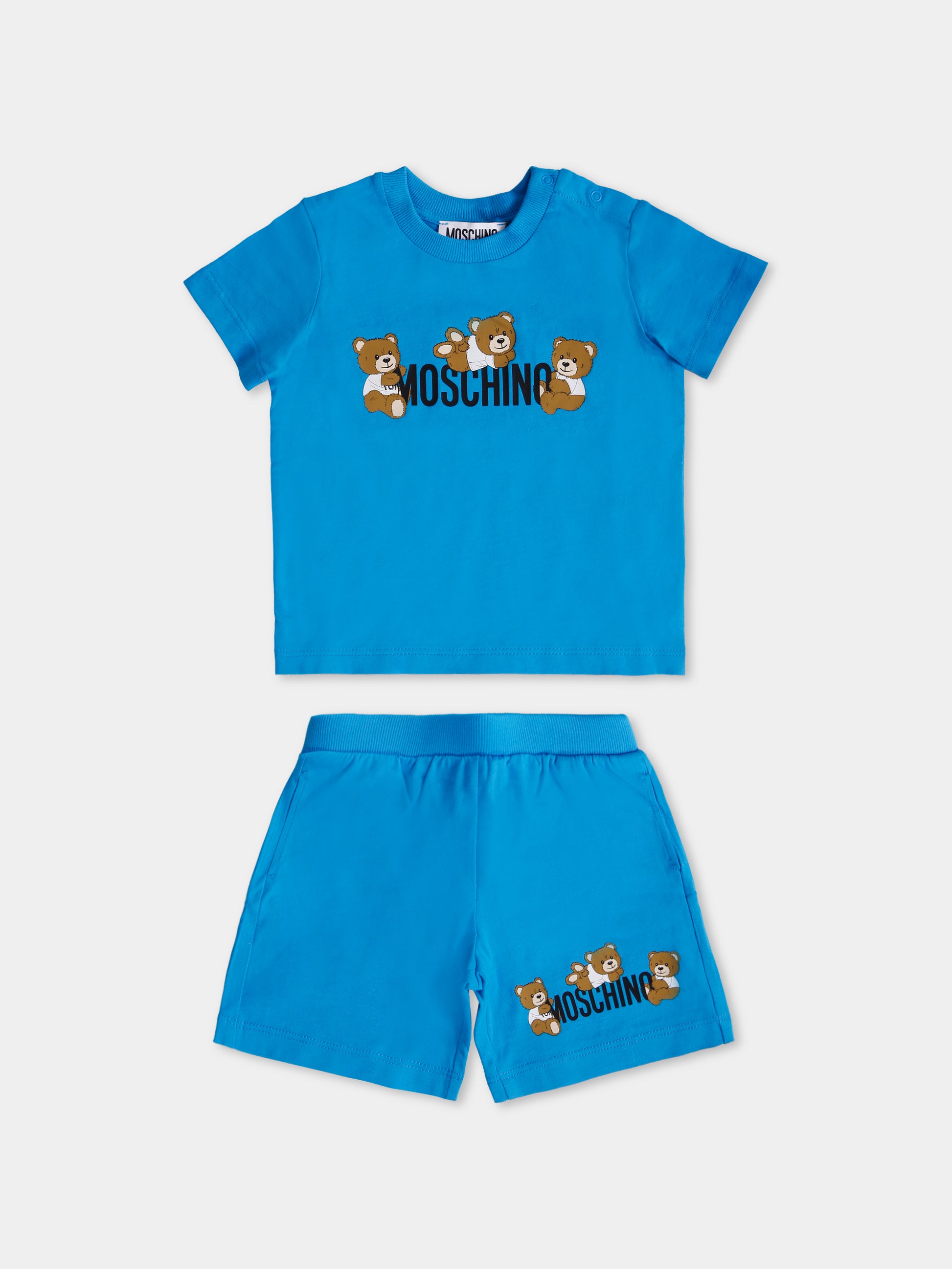 Completo azzurro per neonato con Teddy Bear,Moschino Kids,MZG00M LAA03 41047