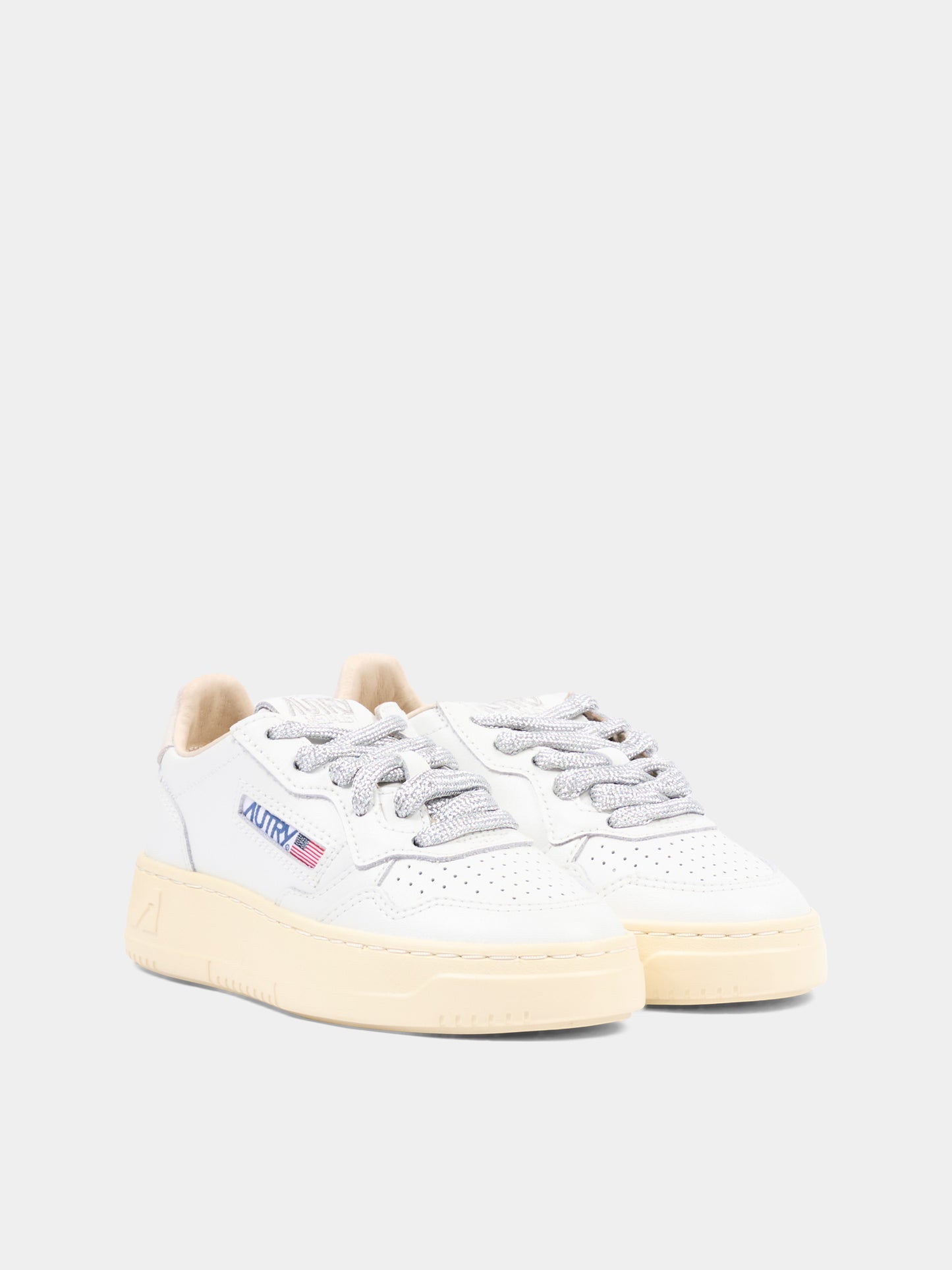 Sneakers bianche per bambini con lacci argento,Autry,KULK WF01