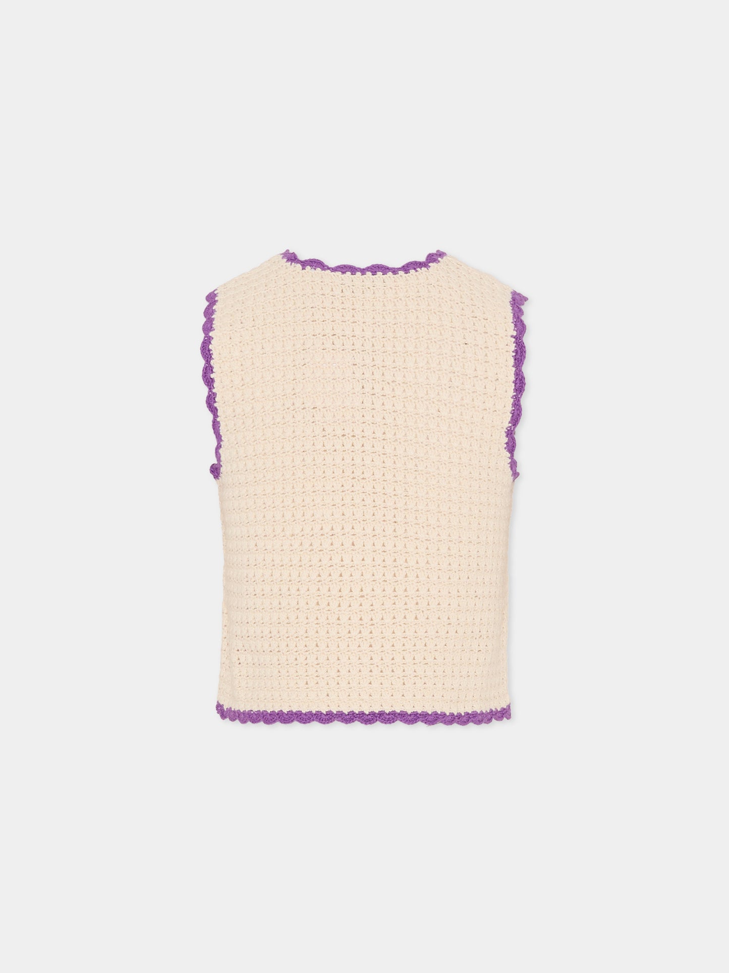 Maglia gilet beige per bambina con ciliegie,Bonpoint,C06GCAK00005 003