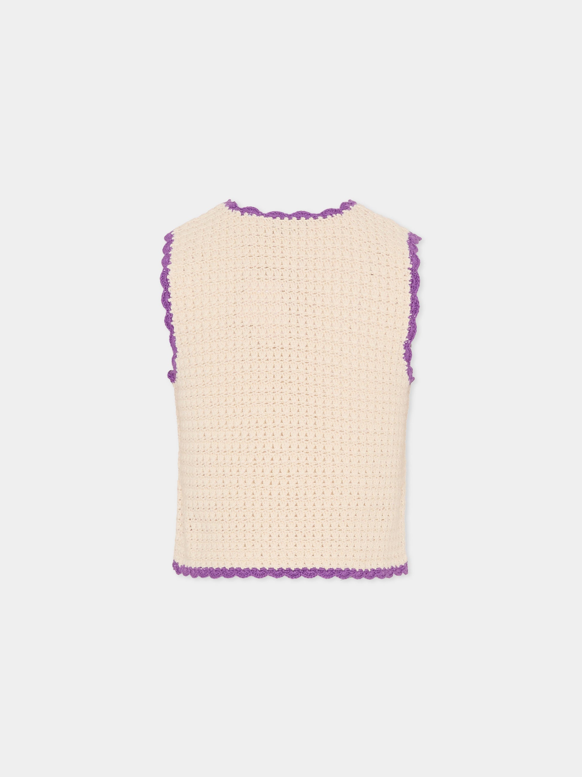 Maglia gilet beige per bambina con ciliegie,Bonpoint,C06GCAK00005 003