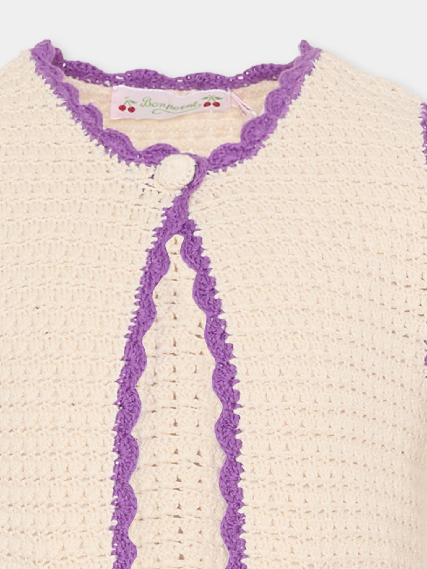 Maglia gilet beige per bambina con ciliegie,Bonpoint,C06GCAK00005 003