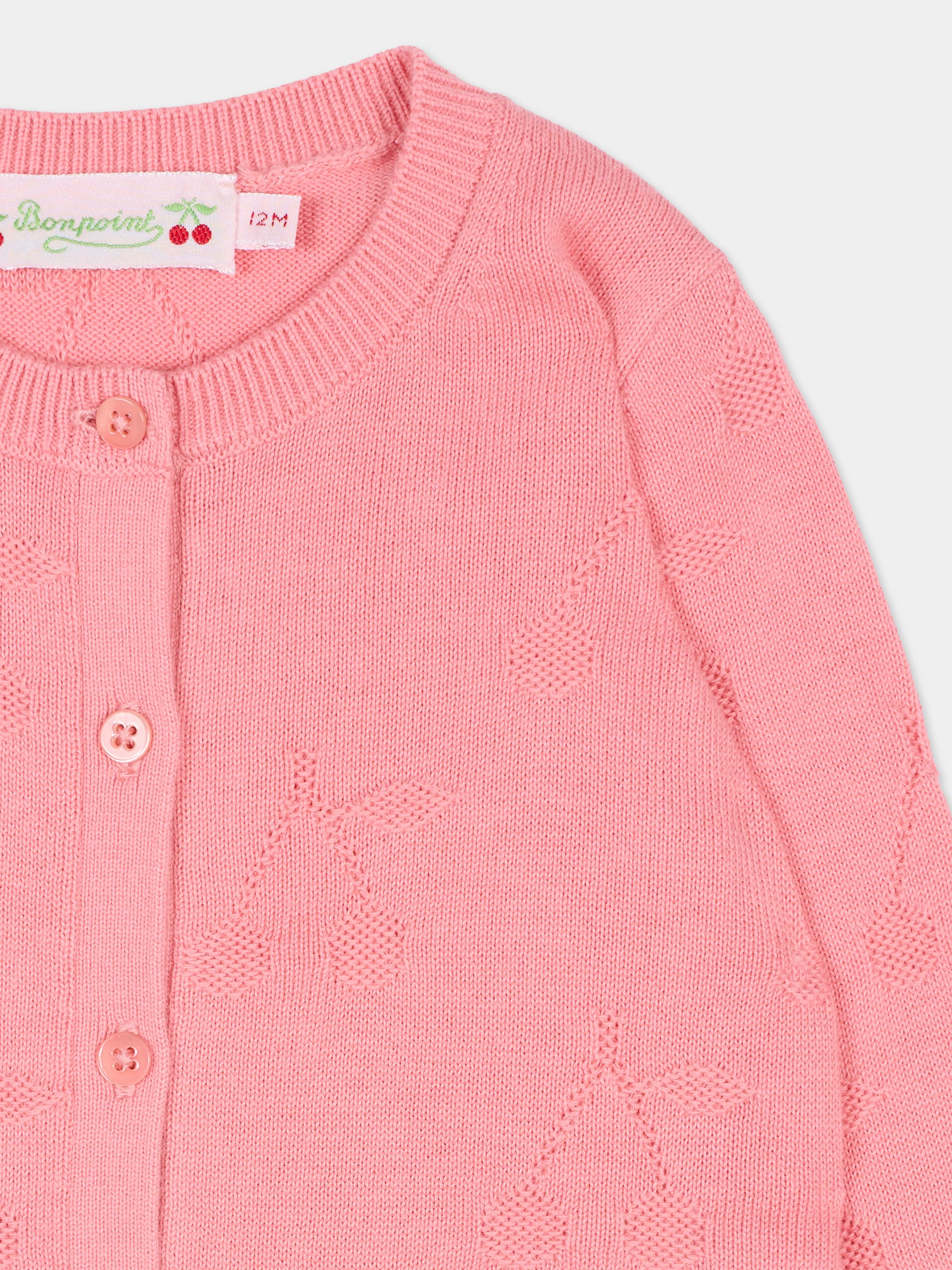 Cardigan rosa per neonata con ciliegie,Bonpoint,S06XCAK00003 028D