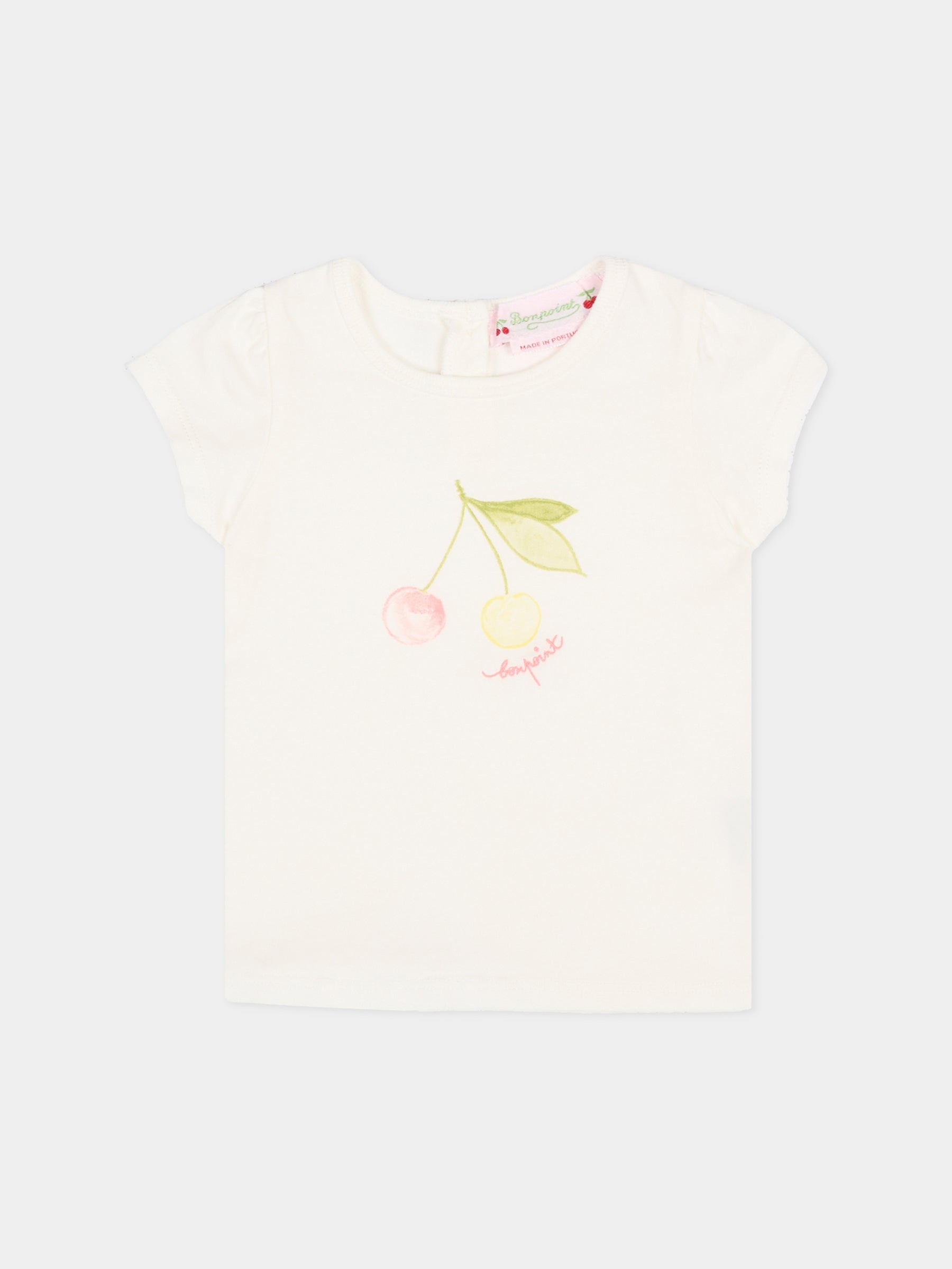 T-shirt avorio per neonata con ciliegie,Bonpoint,S06XTSK00001 102