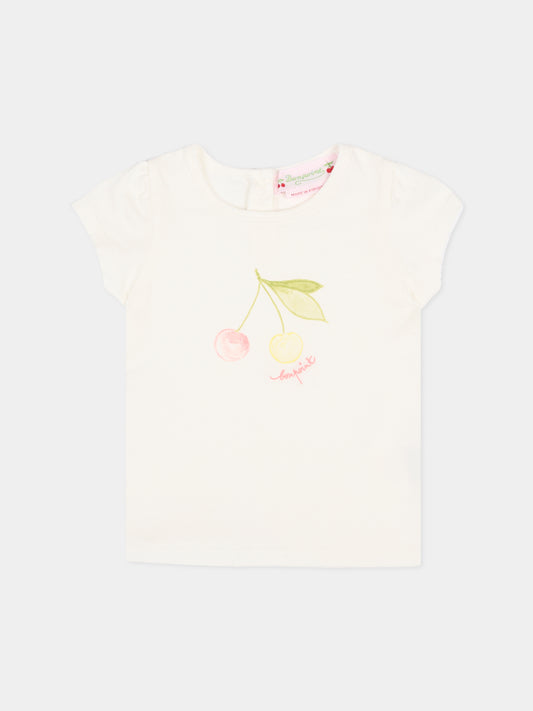 T-shirt avorio per neonata con ciliegie,Bonpoint,S06XTSK00001 102
