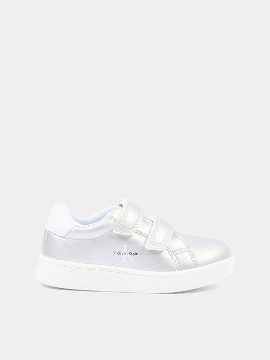 Sneakers argento per bambina con logo,Calvin Klein Kids,V1A9 83205 0376X059