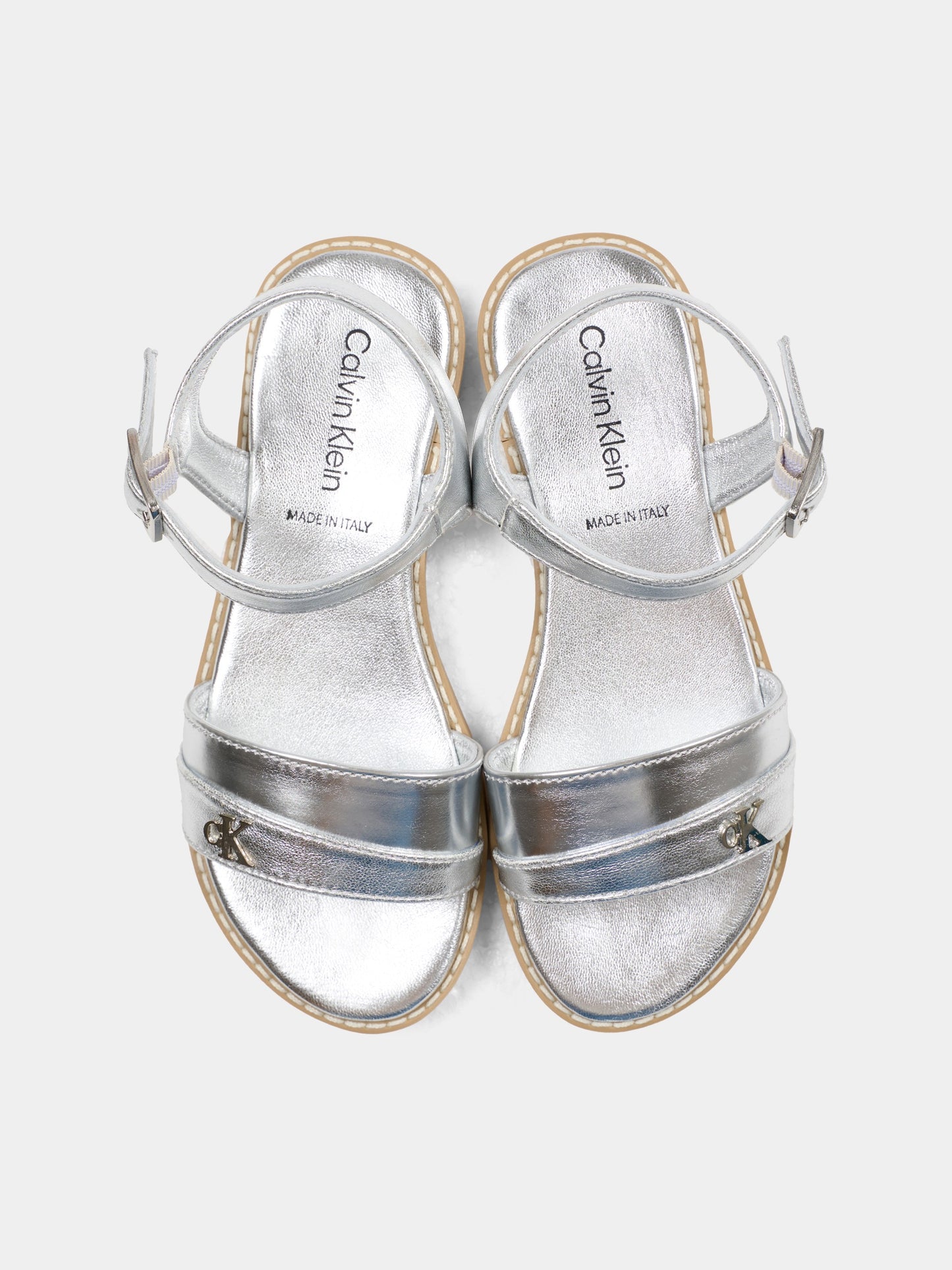 Sandali argento per bambina con logo,Calvin Klein Kids,V4A2 83355 0504904