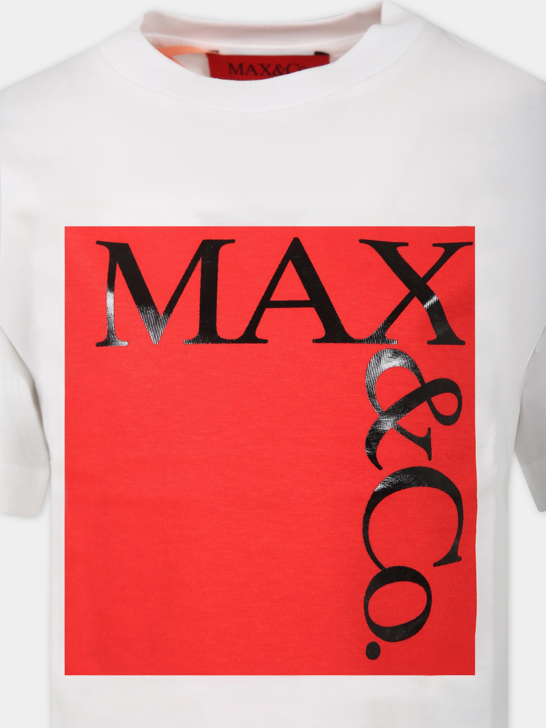 T-shirt bianca per bambina con logo,Max&co,MX0005 MX057 MX10C
