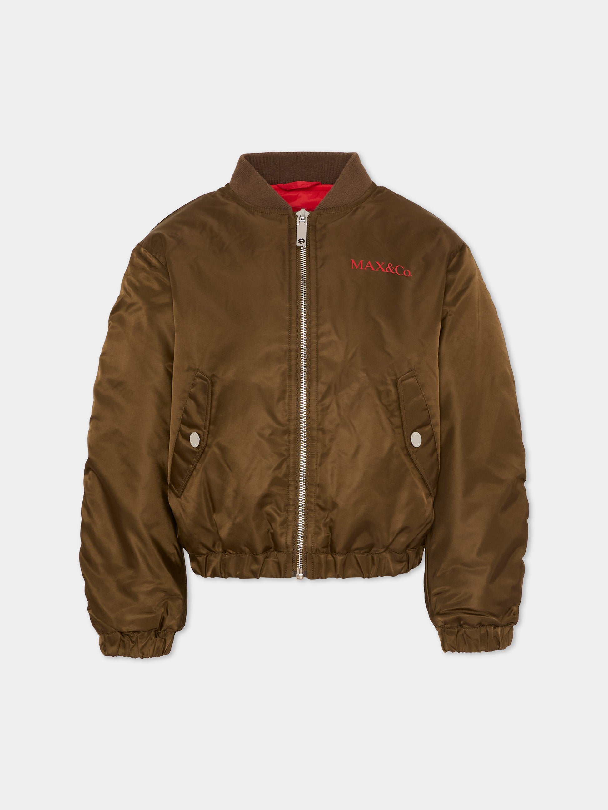 Bomber marrone per bambina con logo,Max&co,MX0280 MX01J MX752