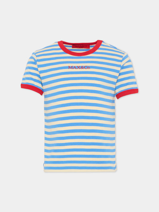 T-shirt multicolor per bambina con logo,Max&co,MX0285 MX046 MX805