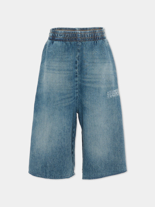 Shorts denim per bambini con logo,Mm6 Maison Margiela,M60961 MM07A M601