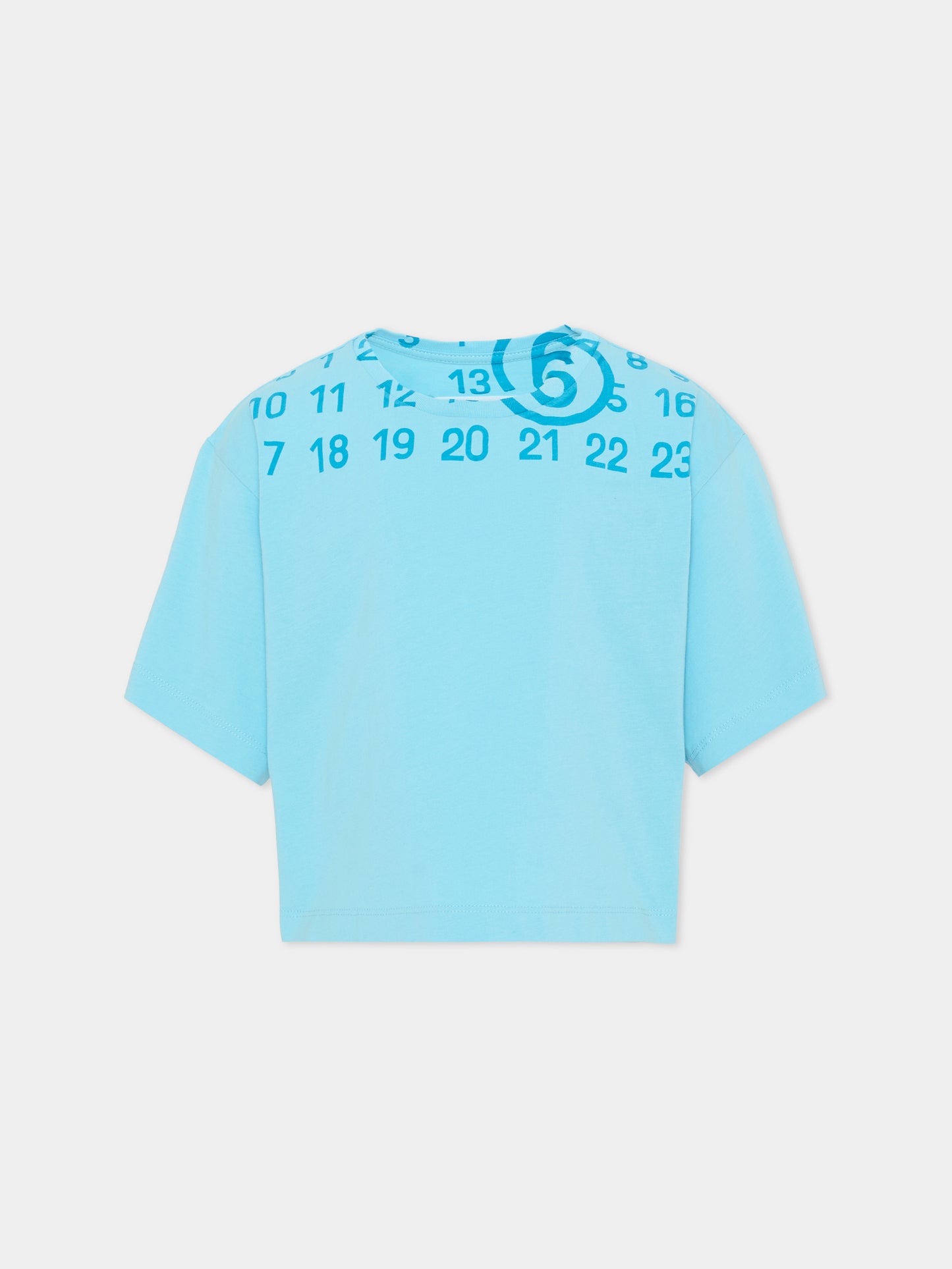 T-shirt azzurra per bambina con logo,Mm6 Maison Margiela,M61017 MM02Y M6809