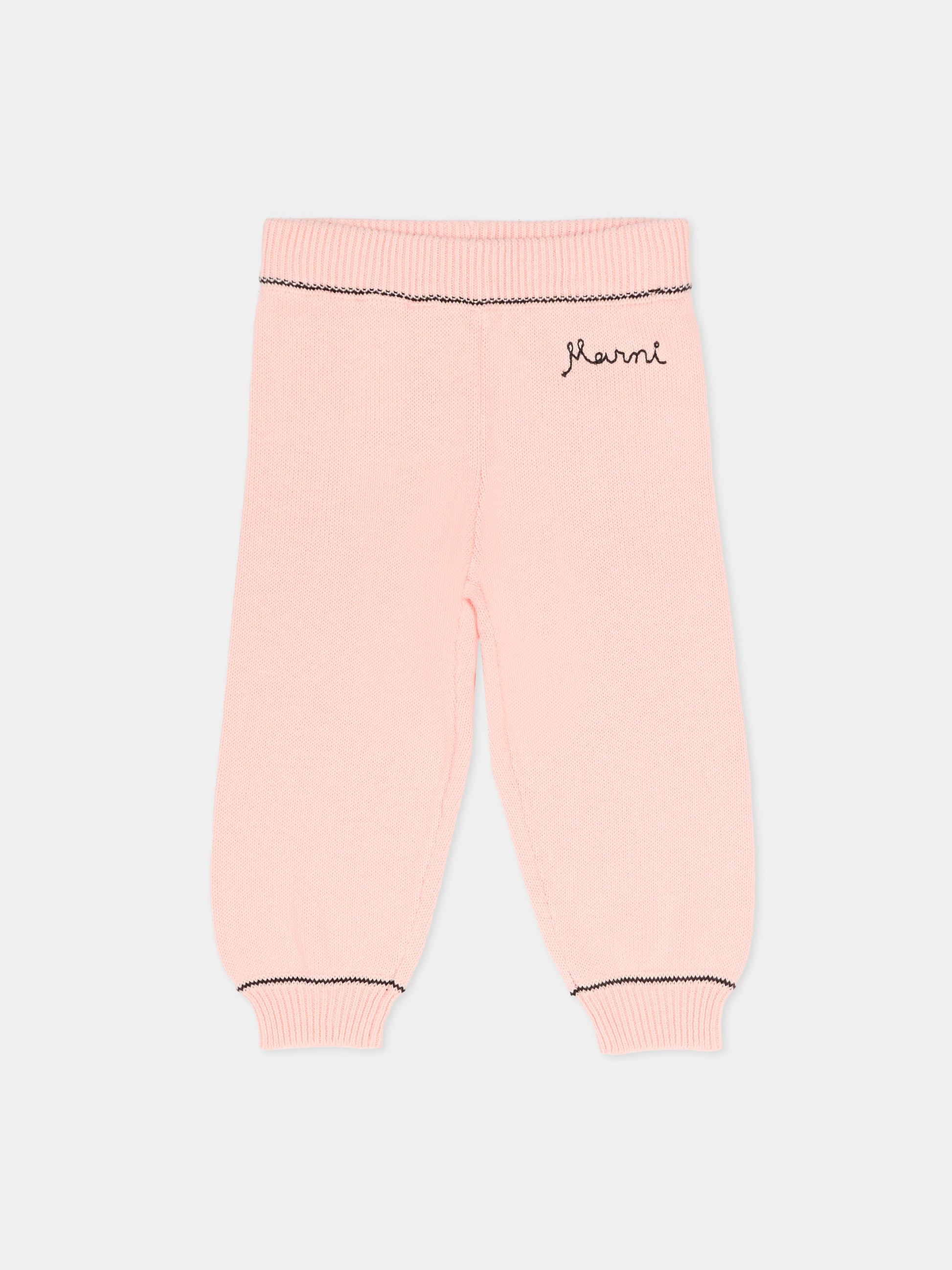 Pantaloni rosa per neonata con logo ricamato,Marni Kids,M00994 M00X8 0M351