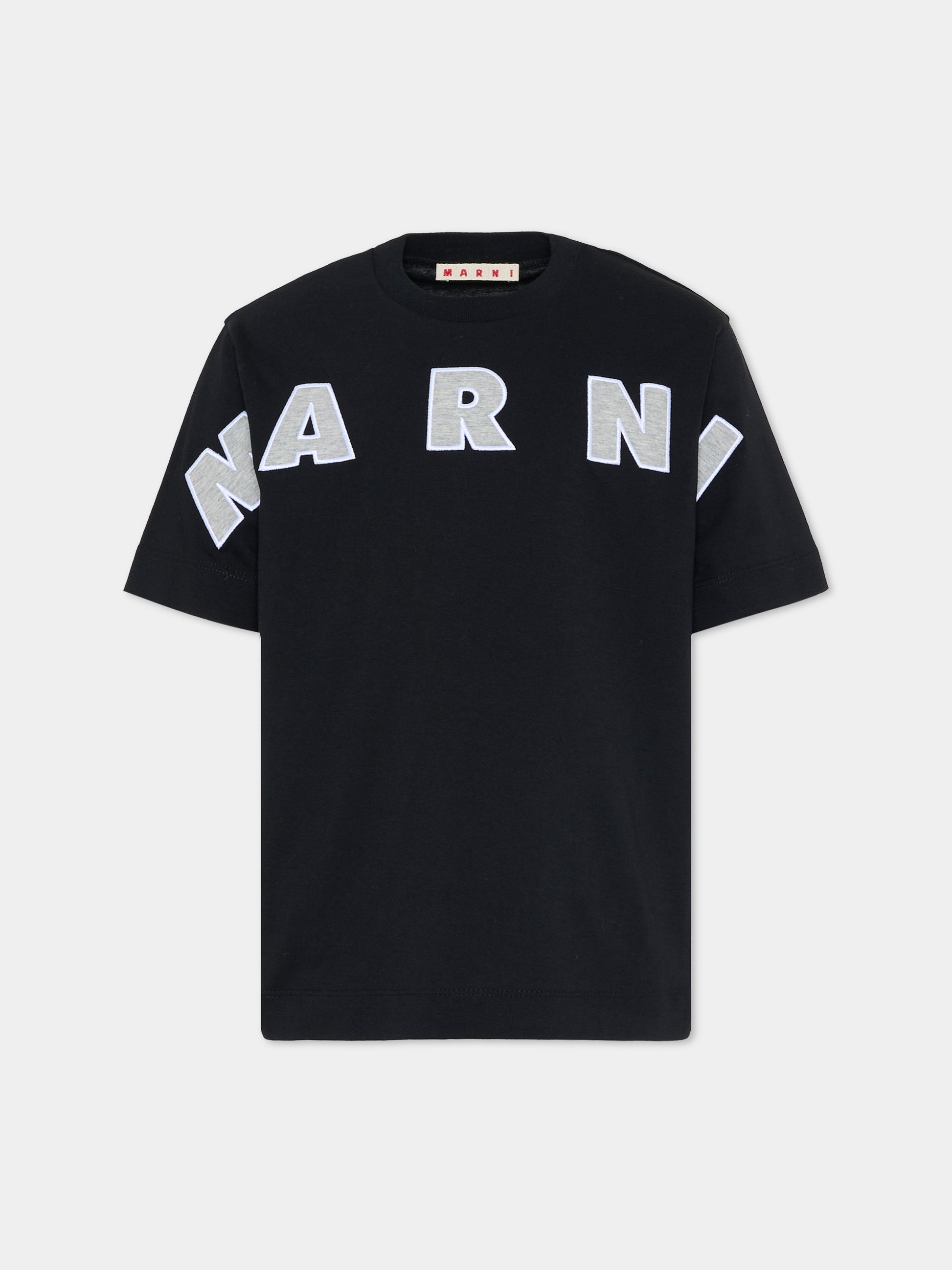 T-shirt nera per bambini con logo,Marni Kids,M01265 M00RF 0M90E