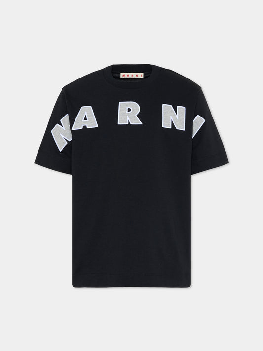 T-shirt nera per bambini con logo,Marni Kids,M01265 M00RF 0M90E