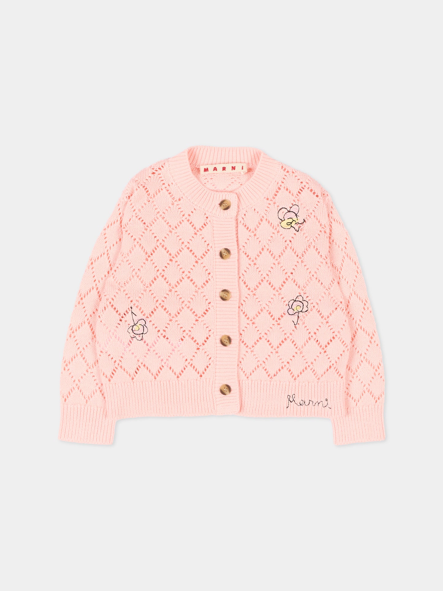 Cardigan rosa per neonata con logo,Marni Kids,M01648 M00X7 0M351