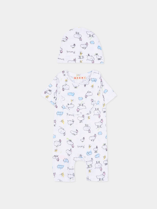 Set tutina bianca per neonati con disegni,Marni Kids,M01783 M00X9 0M100
