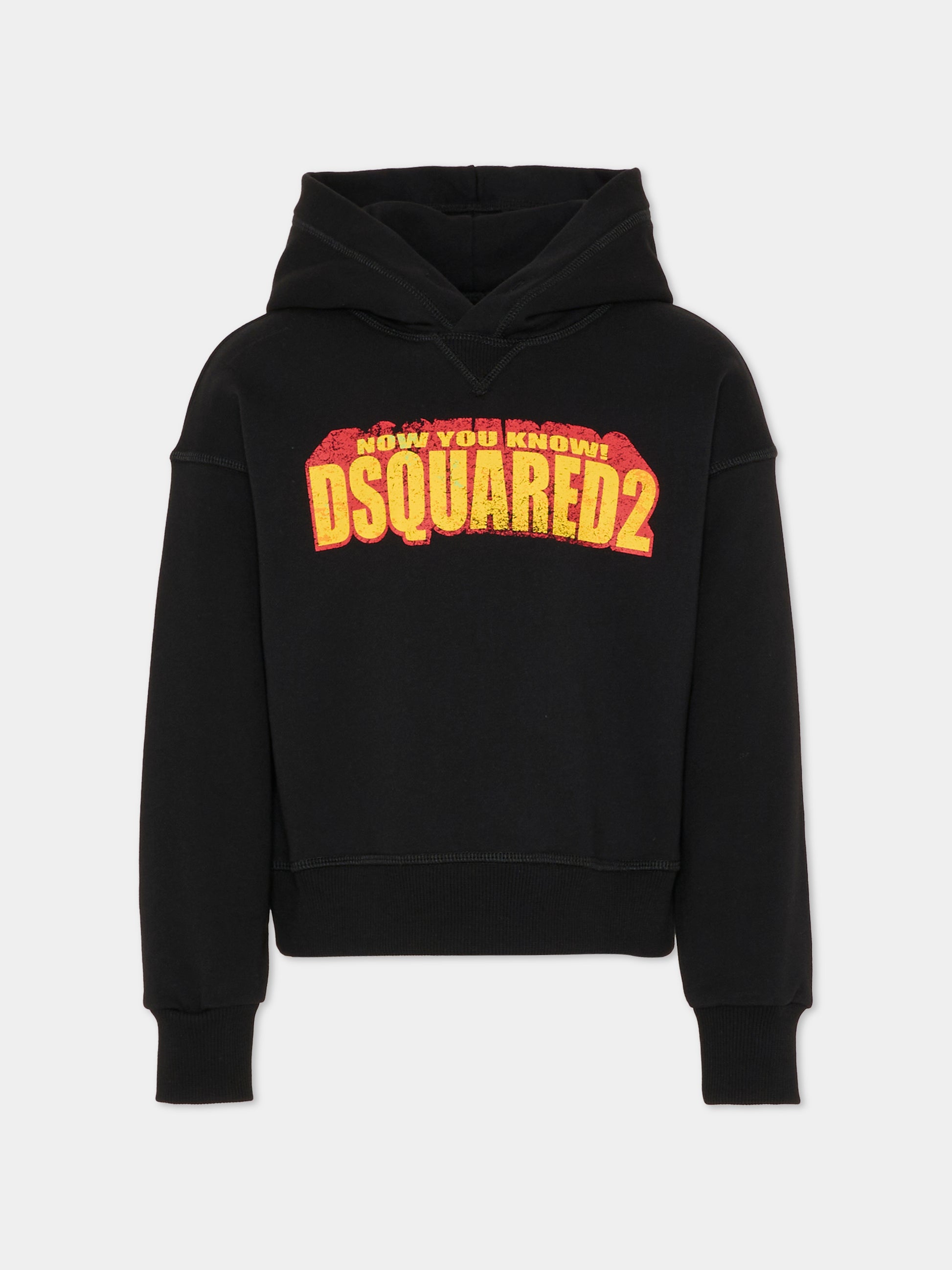 Felpa nera per bambino con logo,Dsquared2,DQ3186 D0ACC DQ900