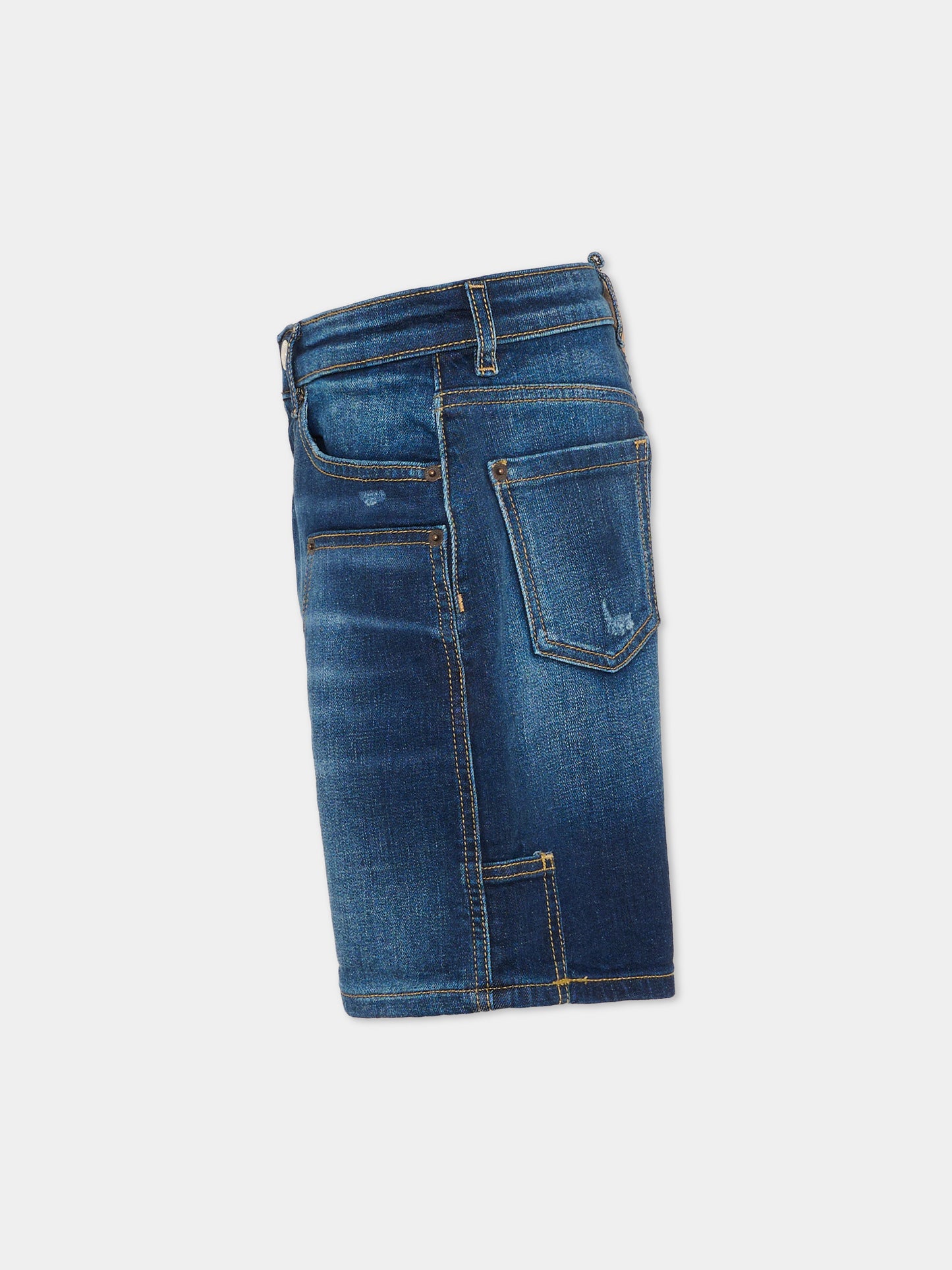 Shorts denim per bambino con logo e finti strappi,Dsquared2,DQ3212 D0AFS DQ01