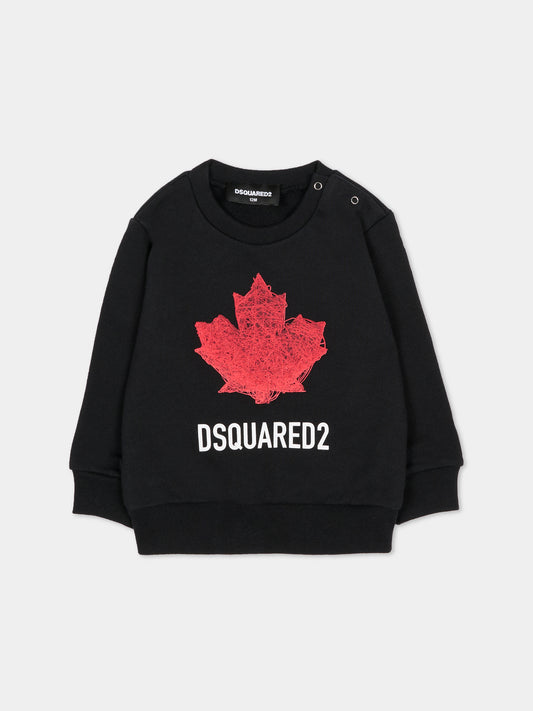 Felpa nera per neonato con logo e foglia d'acero,Dsquared2,DQ3279 D0AGW DQ900