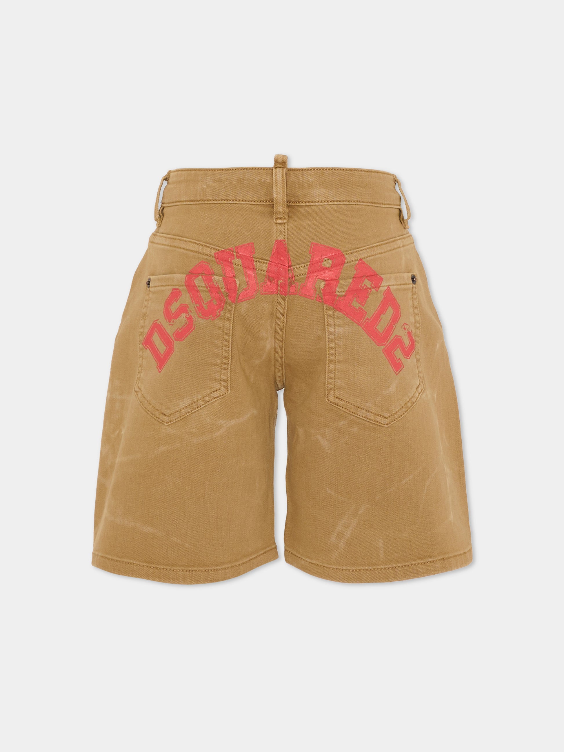 Shorts beige per bambino con logo,Dsquared2,DQ3291 D0AFQ DQ730
