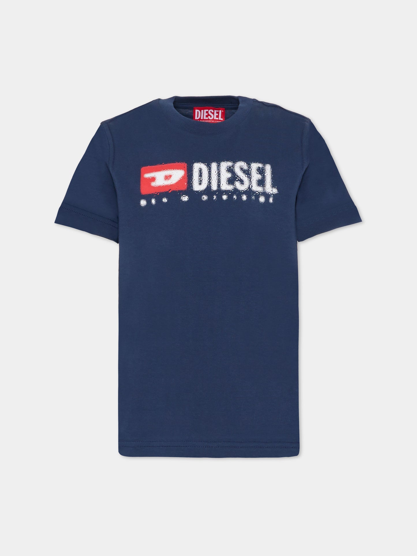 T-shirt blu per bambini con logo,Diesel,J02475 00YI9 K8AT