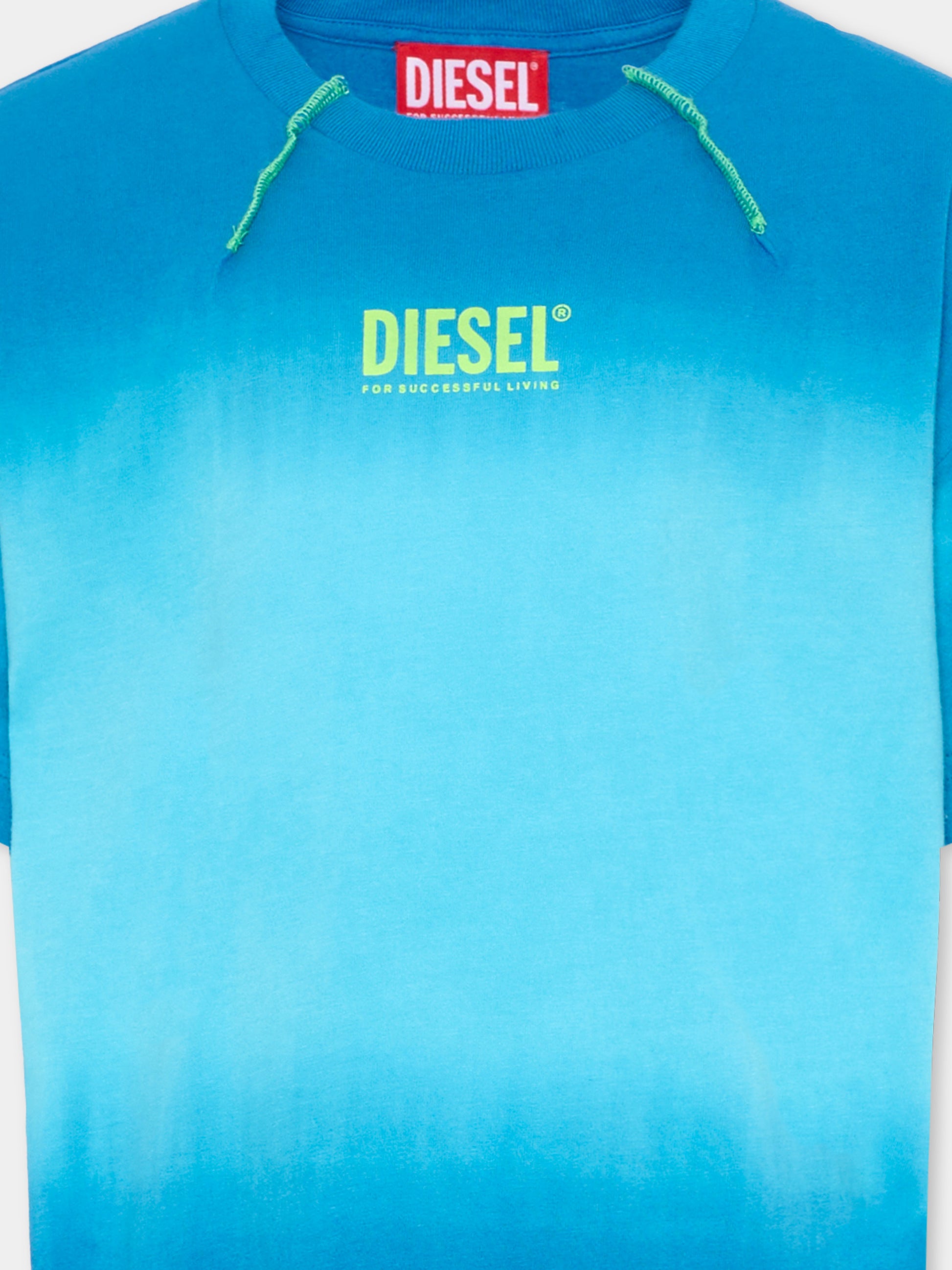 T-Shirt blu dégradé per bambino logo,Diesel,J02598 KYA0K K804