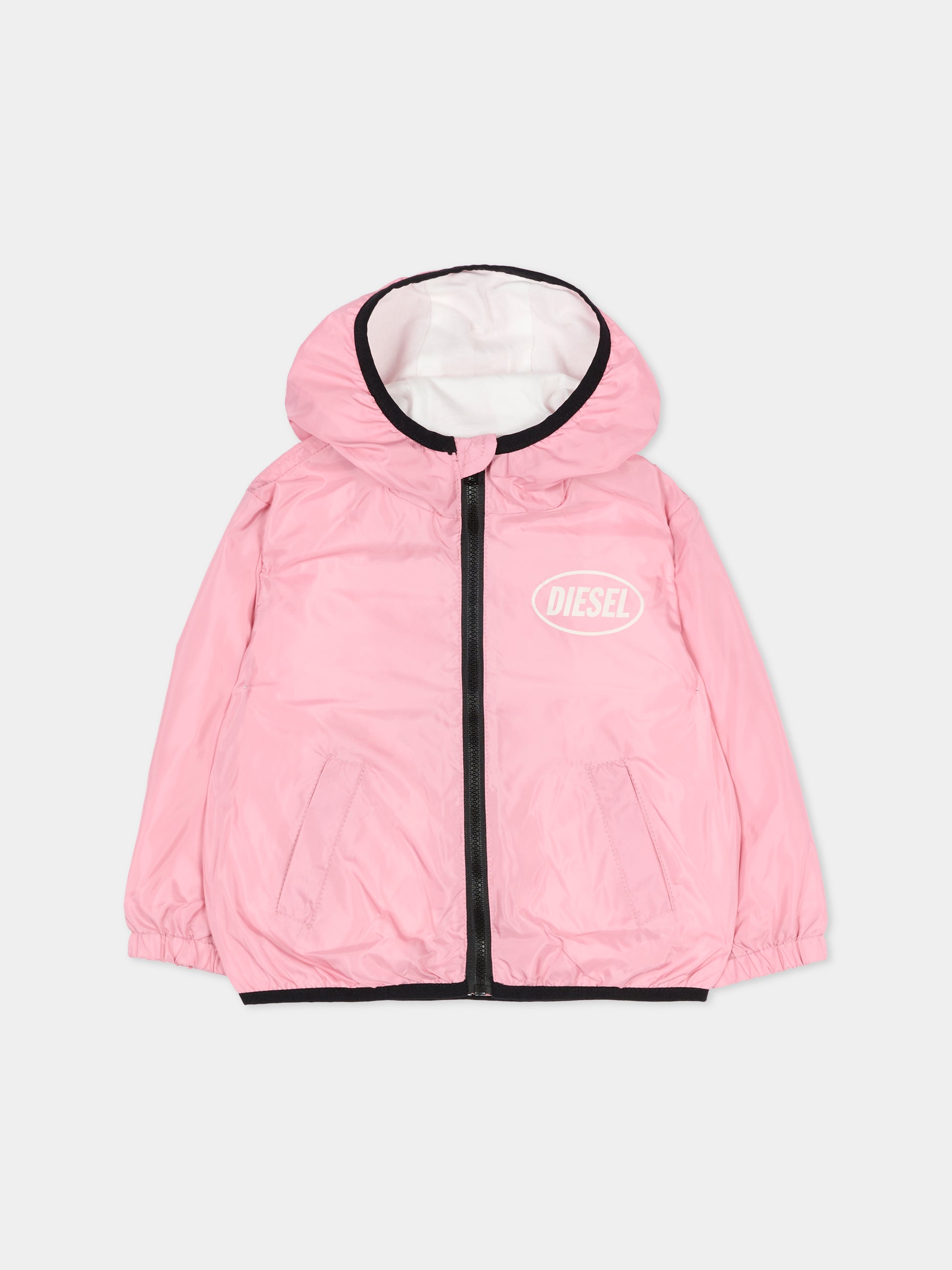 Giacca a vento rosa per neonata con logo,Diesel,K00731 KXBS4 K309