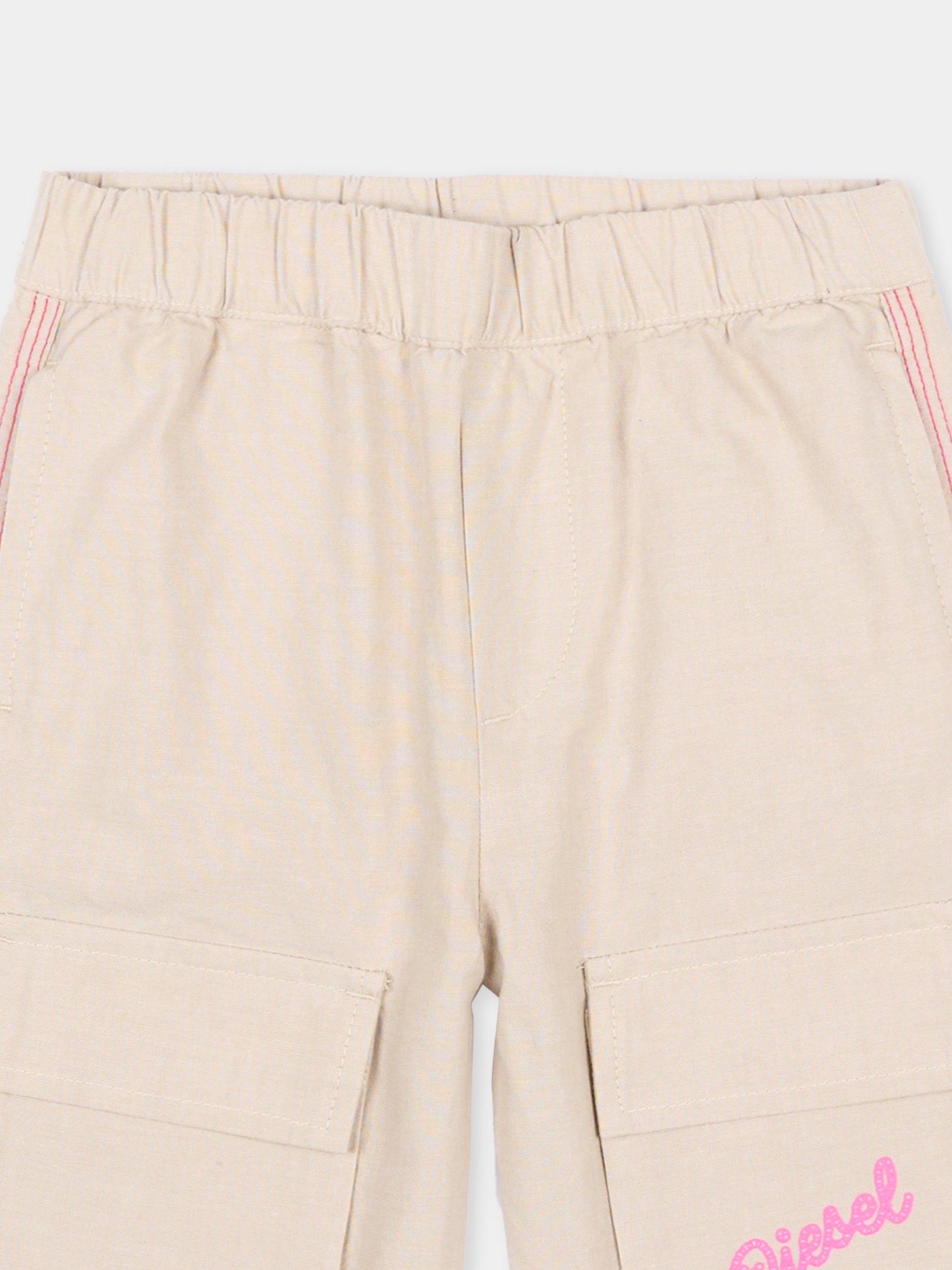 Pantaloni beige per neonata con tasche cargo,Diesel,K00739 KXBSN K141