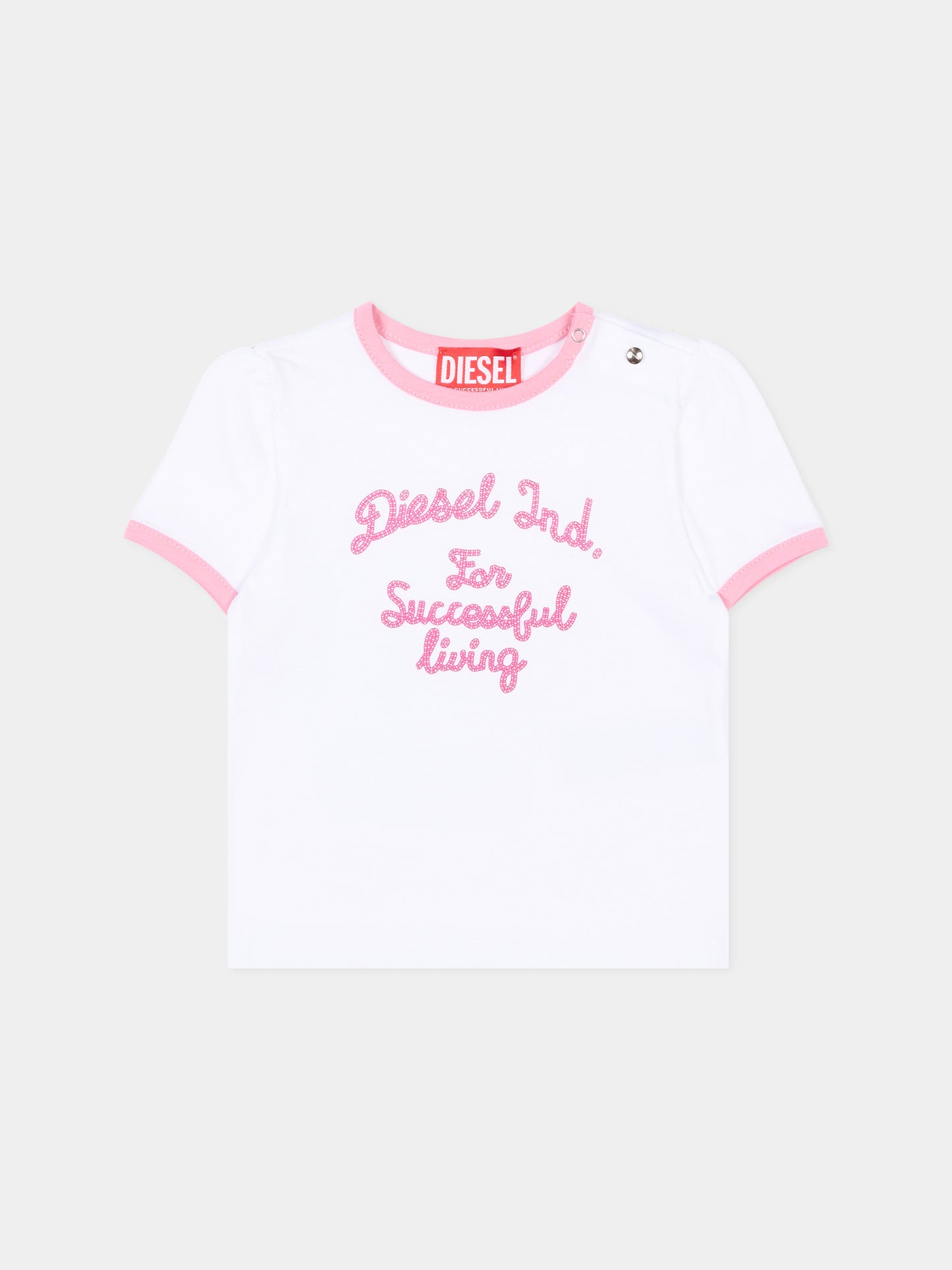 T-Shirt bianca per neonata con logo,Diesel,K00768 00YI9 K100