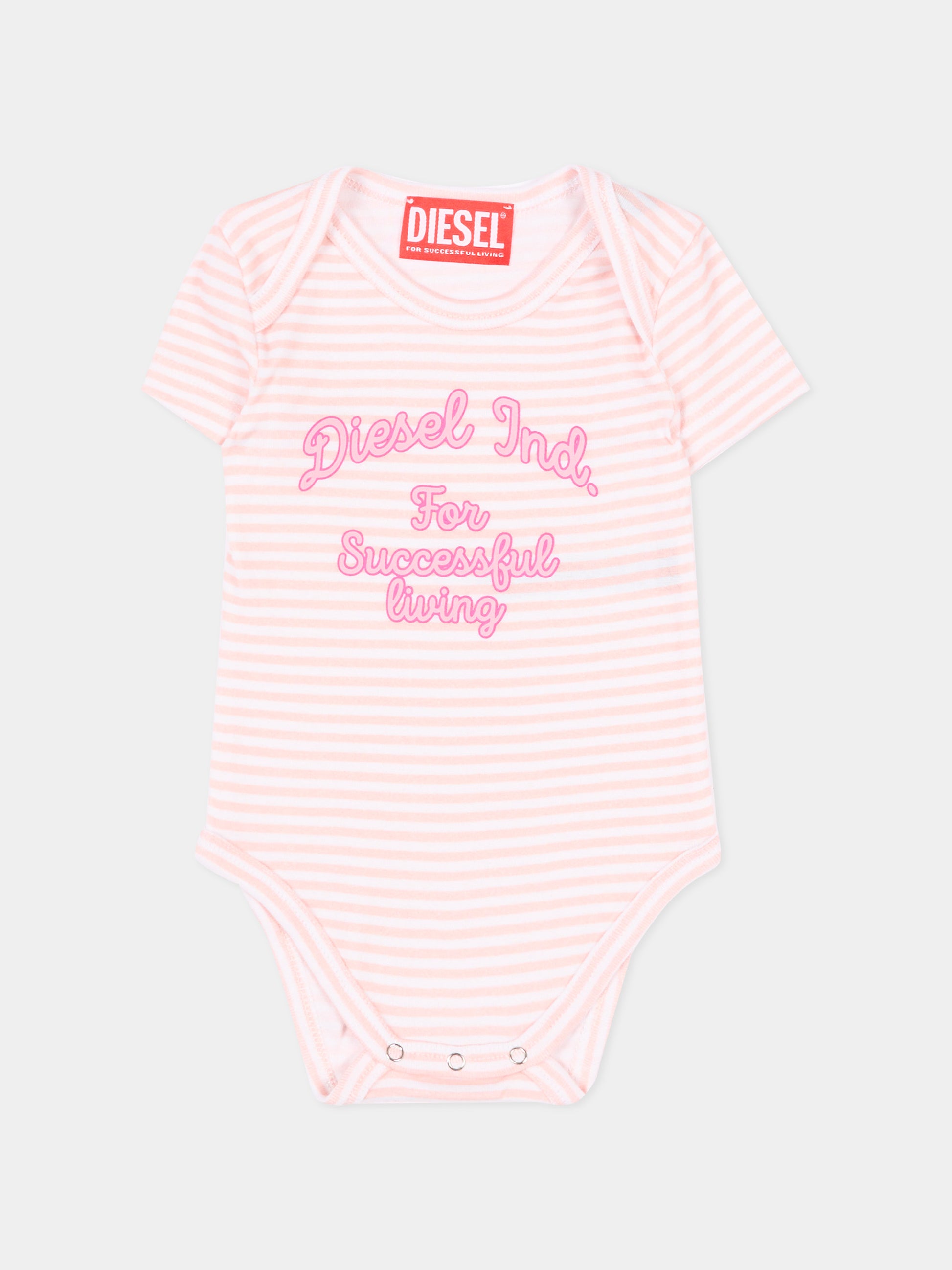 Set body rosa a righe per neonata,Diesel,N00094 KYA01 K10PI