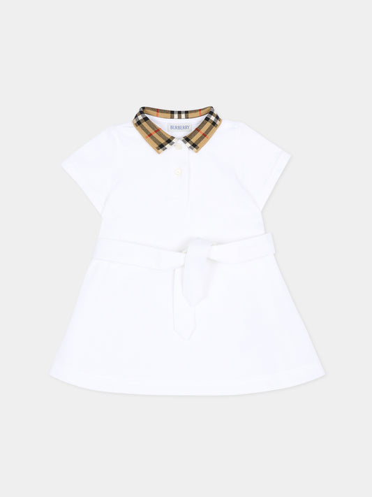 Vestito bianco per neonata con fiocco,Burberry Kids,8105590 A1464