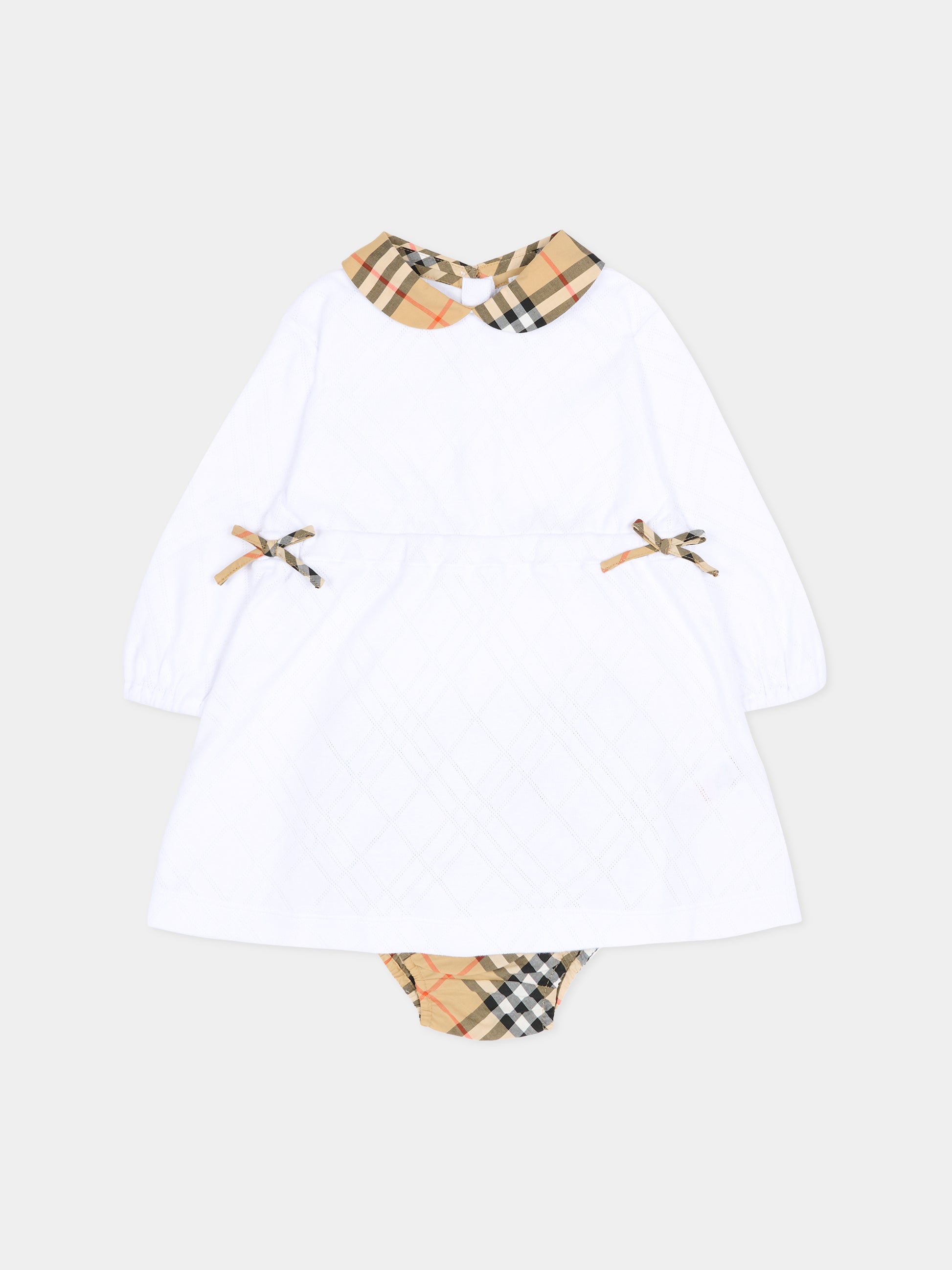 Vestito bianco per neonata con check vintage,Burberry Kids,8117493 A1464