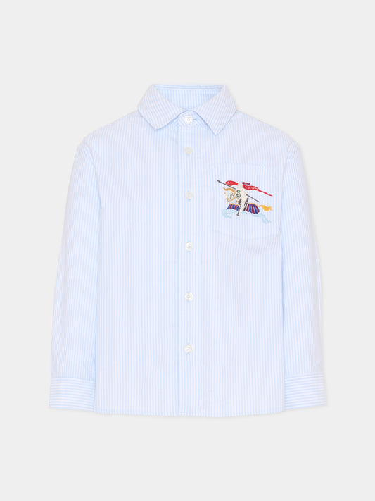 Camicia celeste per bambino con cavaliere equestre,Burberry Kids,8117804 A2222