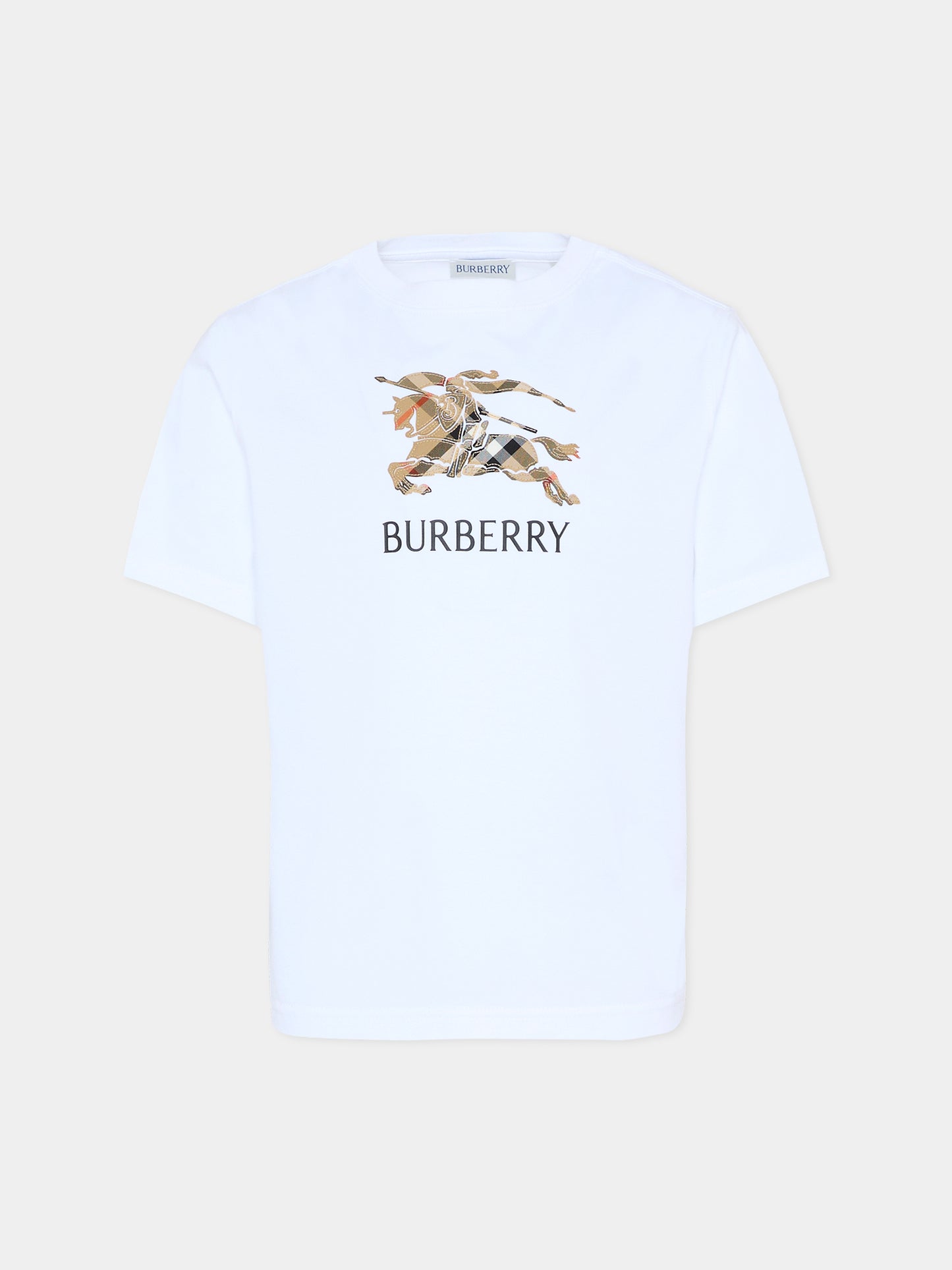 T-shirt bianca per bambini con cavaliere equestre,Burberry Kids,8120352 A1464