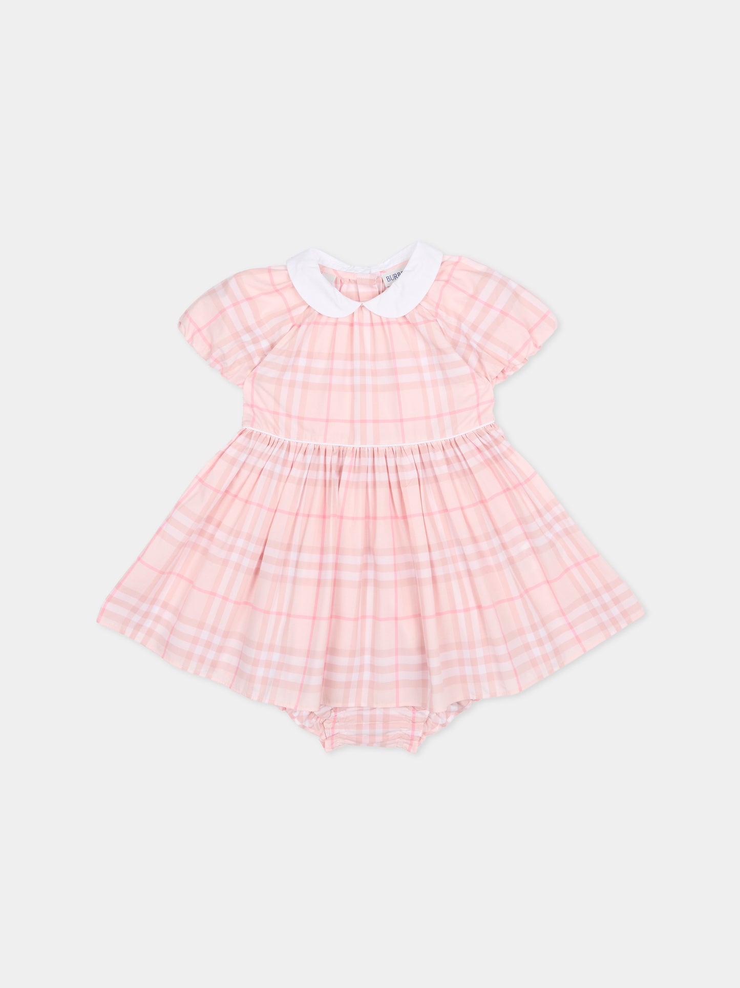 Vestito rosa per neonata con check,Burberry Kids,8117519 A2217