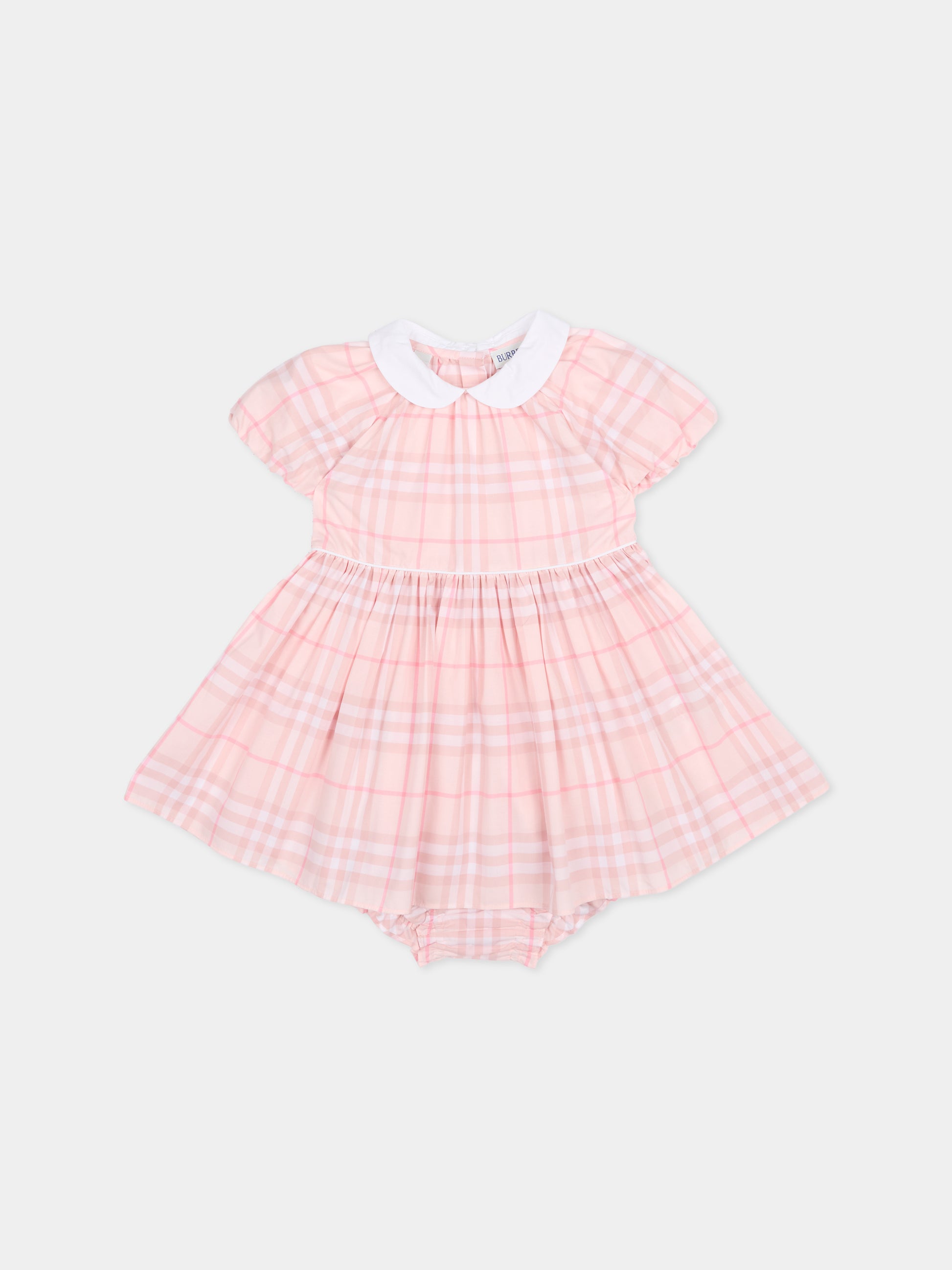 Vestito rosa per neonata con check,Burberry Kids,8117519 A2217