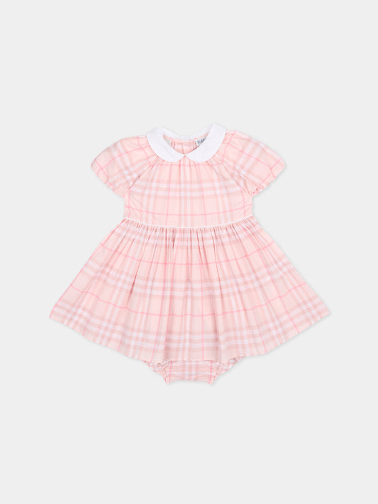 Vestito rosa per neonata con check,Burberry Kids,8117519 A2217