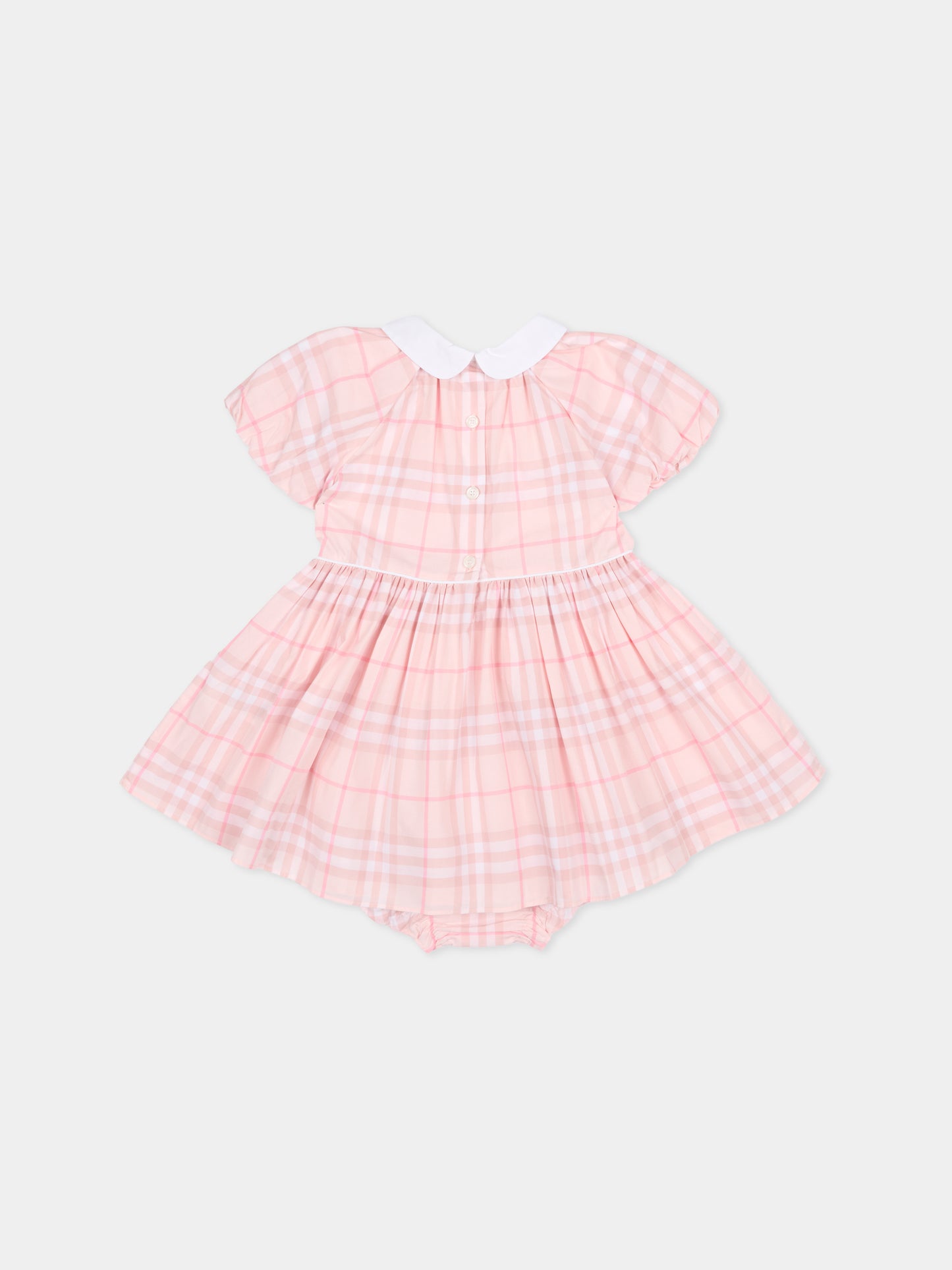 Vestito rosa per neonata con check,Burberry Kids,8117519 A2217