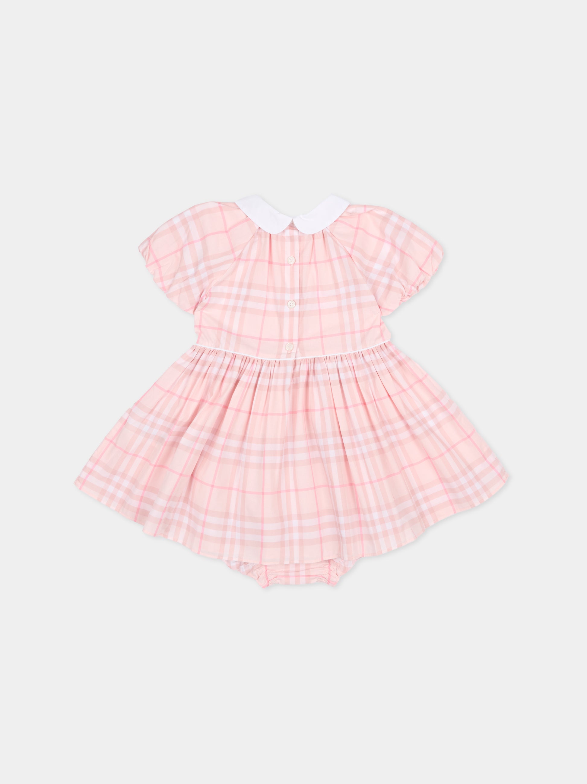 Vestito rosa per neonata con check,Burberry Kids,8117519 A2217