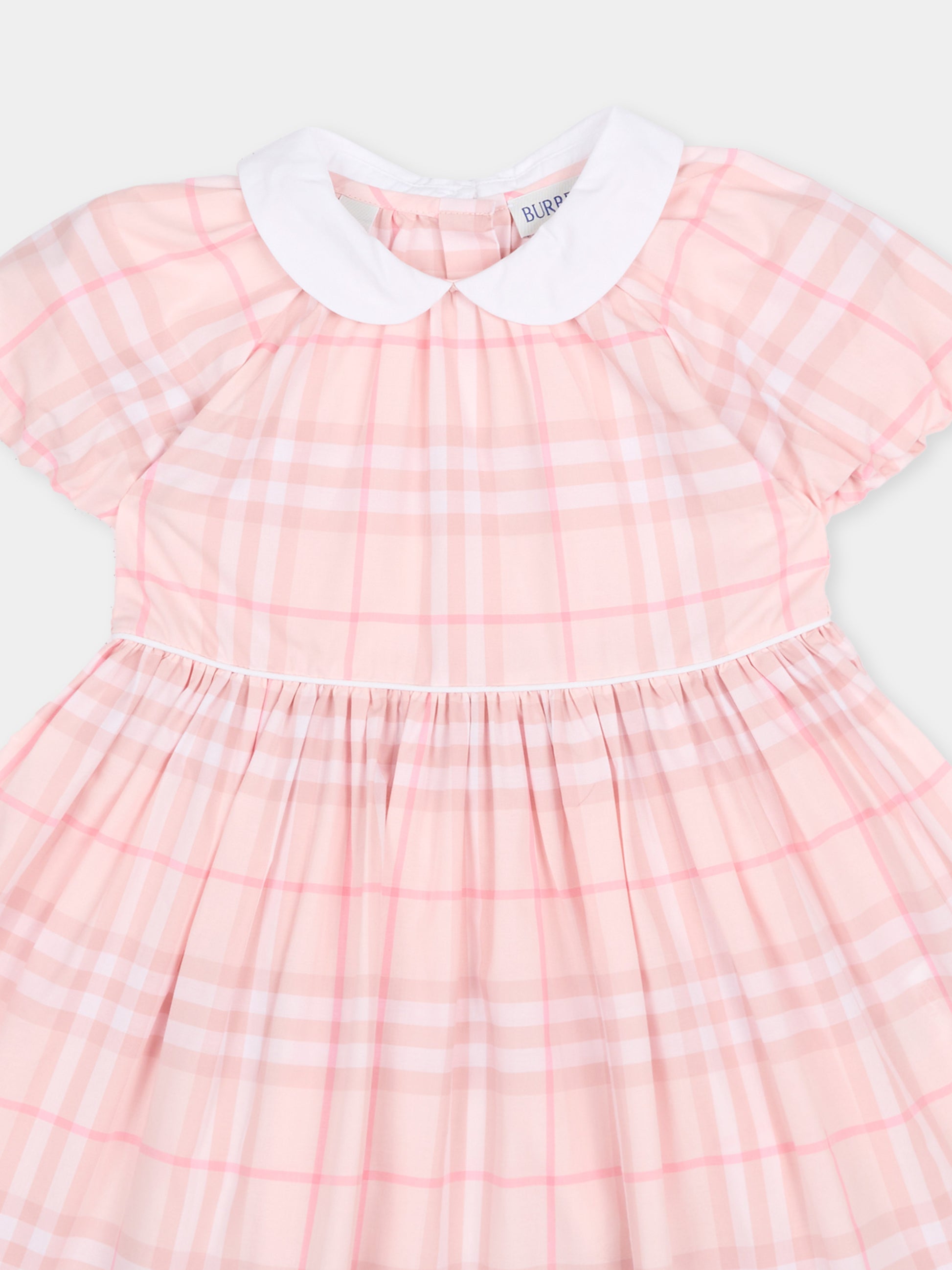 Vestito rosa per neonata con check,Burberry Kids,8117519 A2217