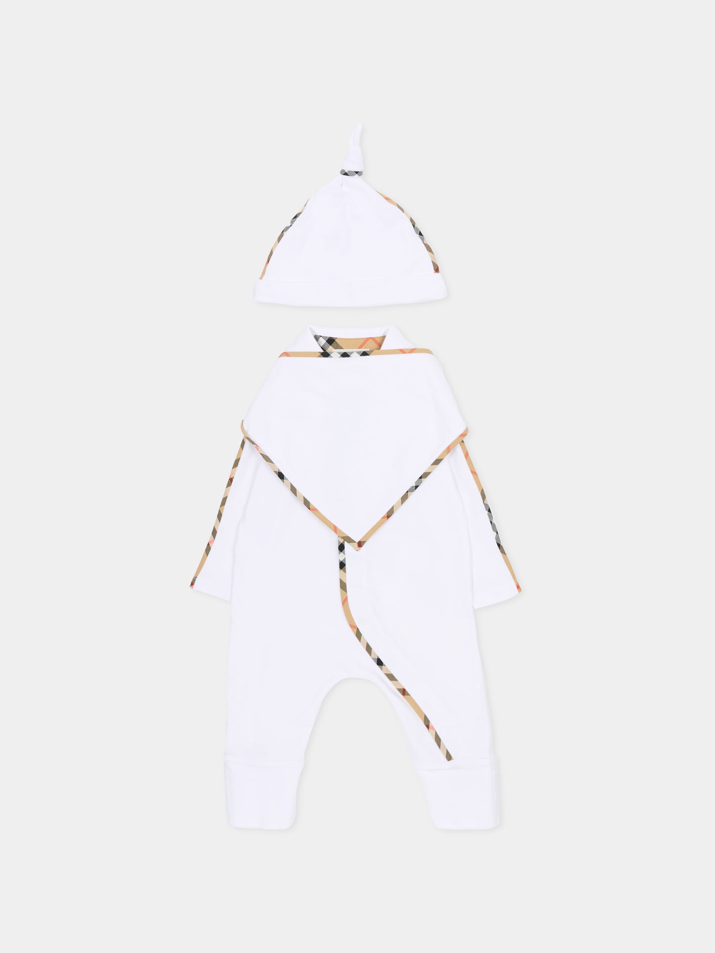 Set tutine bianca per neonati con check vintage,Burberry Kids,8119819 A1464