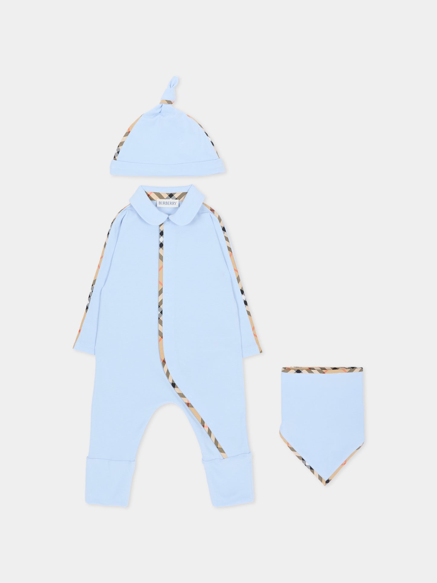 Light blue romper set for Baby Boy with vintage check