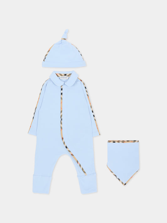 Light blue babygrow set for baby boy with vintage check