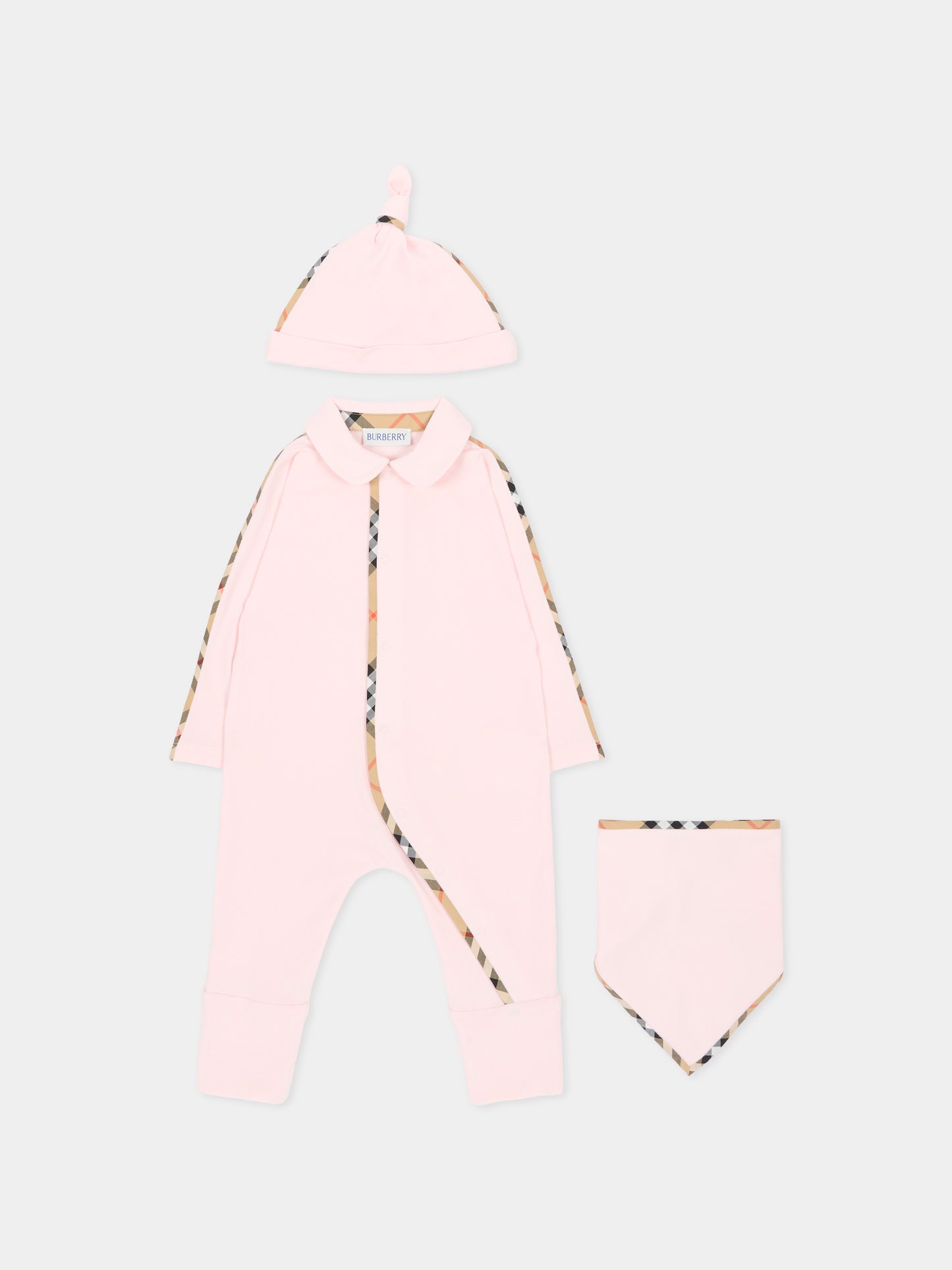 Pink babygrow set for baby girl with vintage check