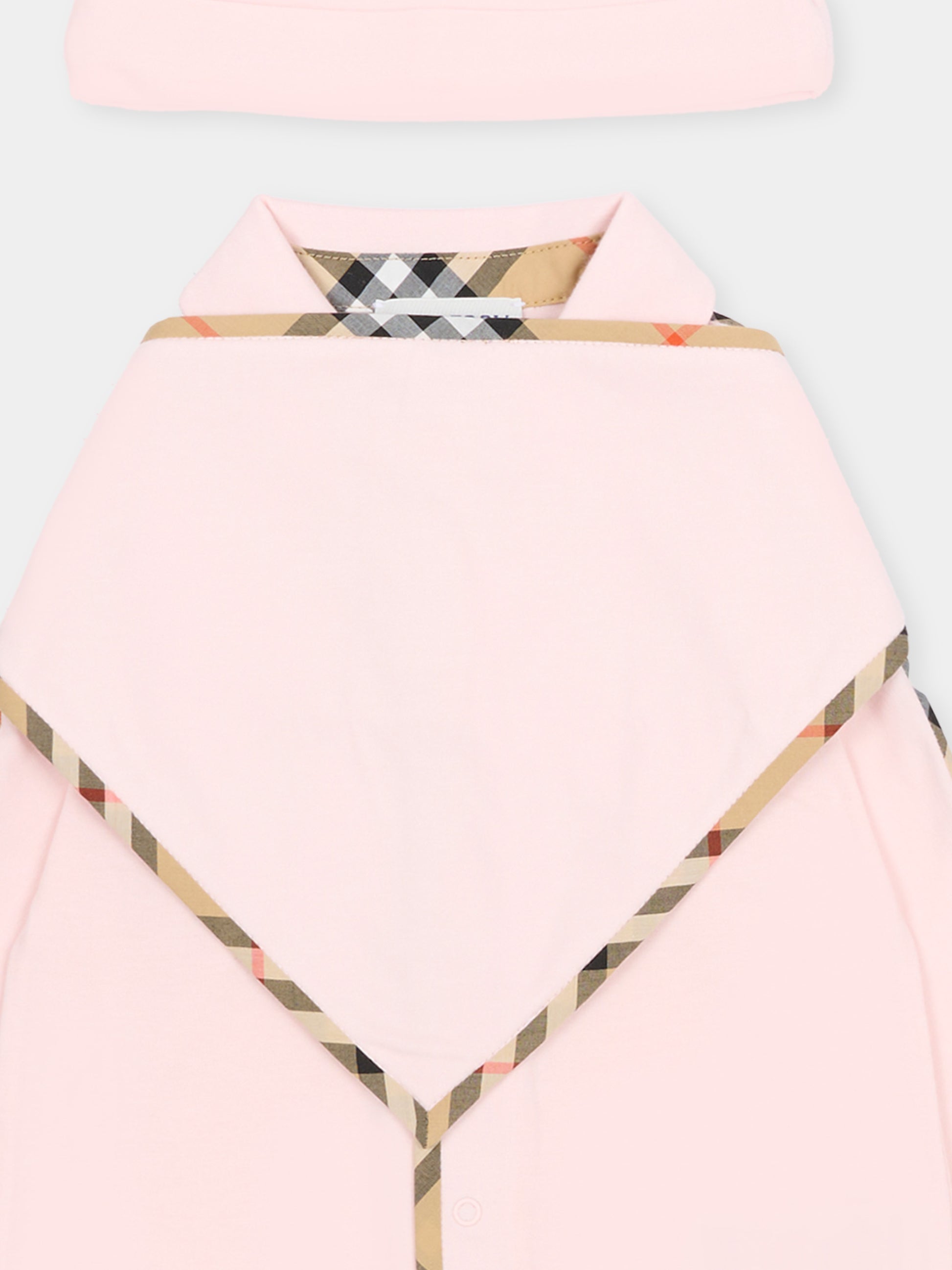 Set tutina rosa per neonata con check vintage,Burberry Kids,8119822 A1439