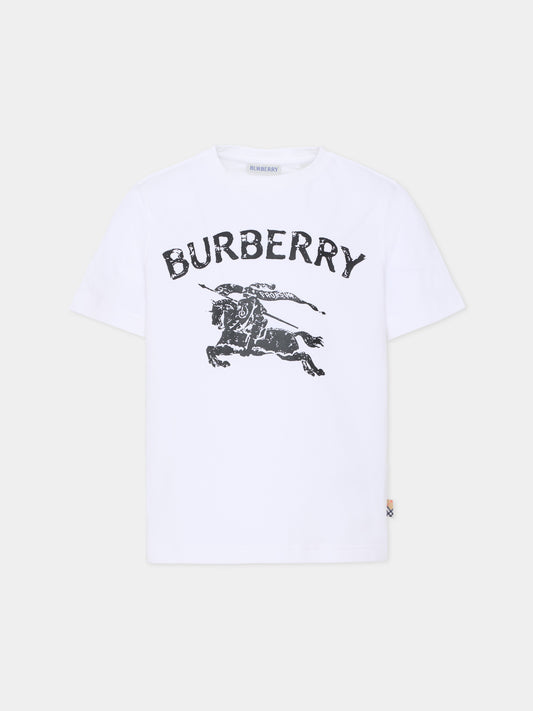 T-shirt bianca per bambini con cavaliere equestre,Burberry Kids,8117319 A1464