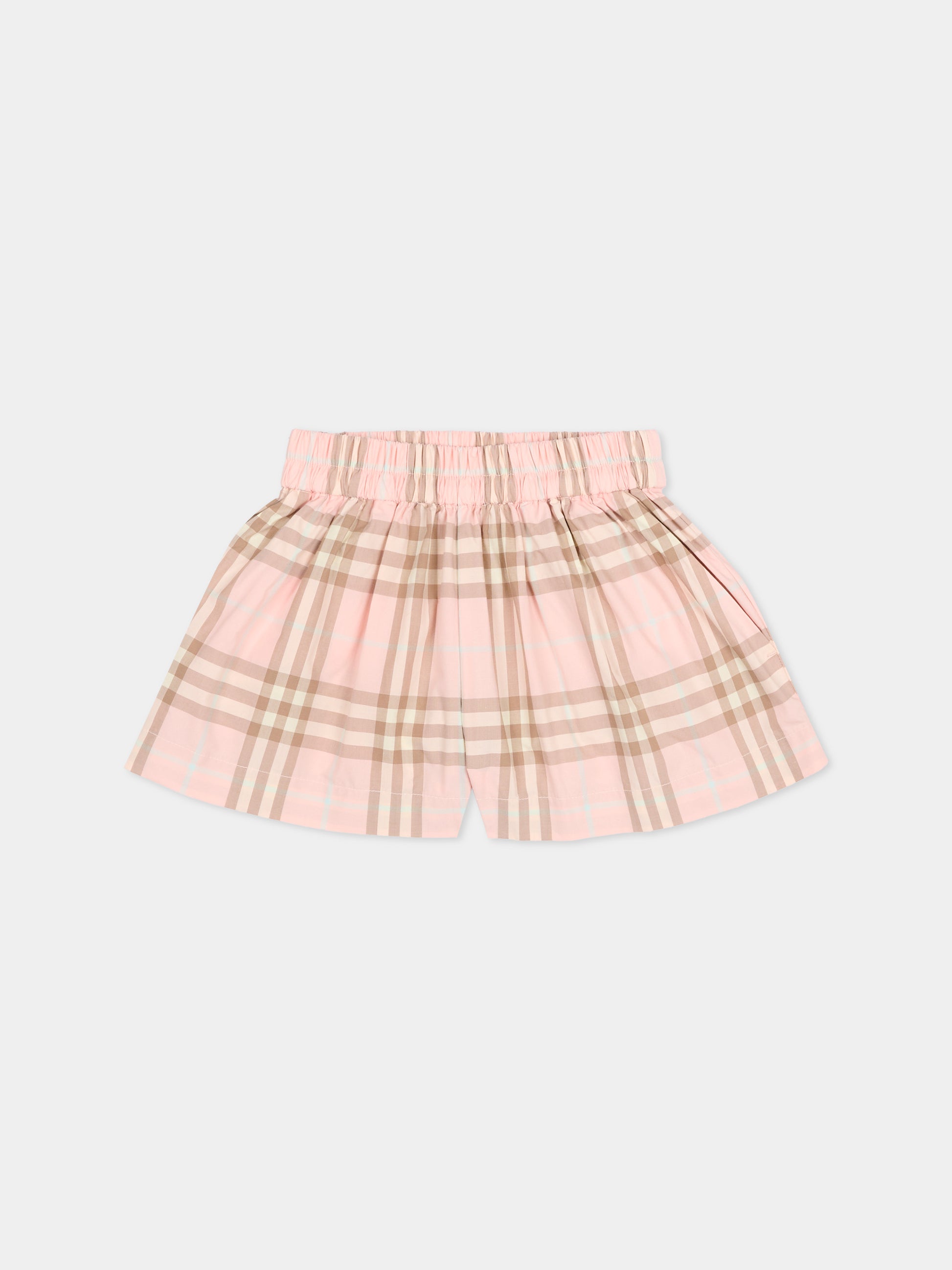 Shorts rosa per neonata con check,Burberry Kids,8121226 C4170
