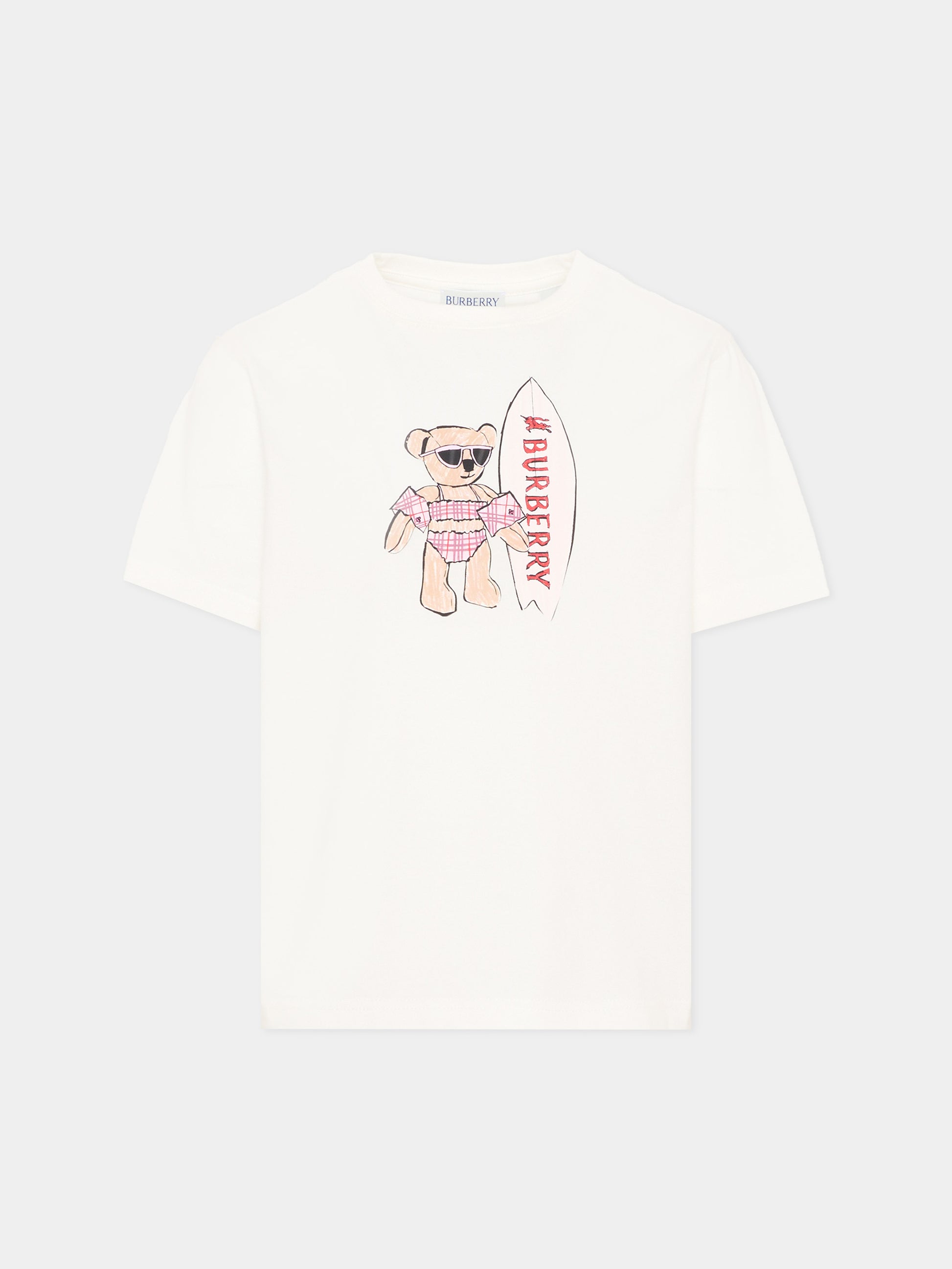 T-Shirt avorio per bambina con orsetto Thomas,Burberry Kids,8117541 A2014