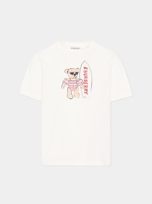 T-Shirt avorio per bambina con orsetto Thomas,Burberry Kids,8117541 A2014