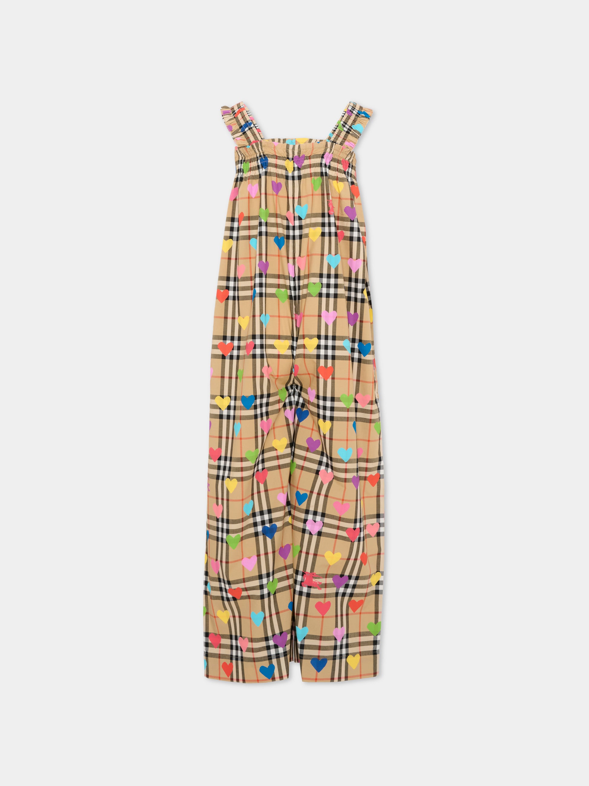 Salopette beige per bambina con cuori,Burberry Kids,8119965 A8972